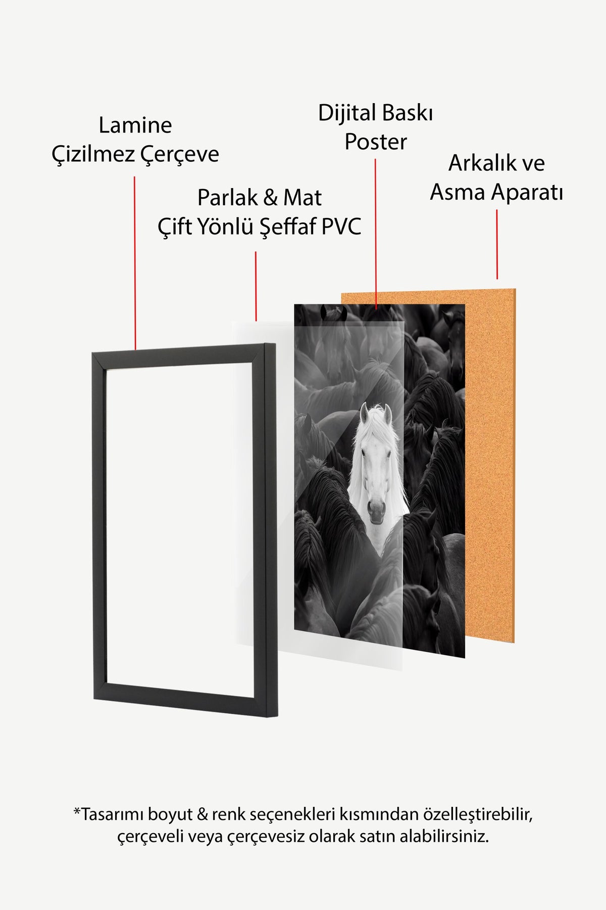 Farklı Renklerde Atlar Poster – Siyah Çerçeveli Tablo
