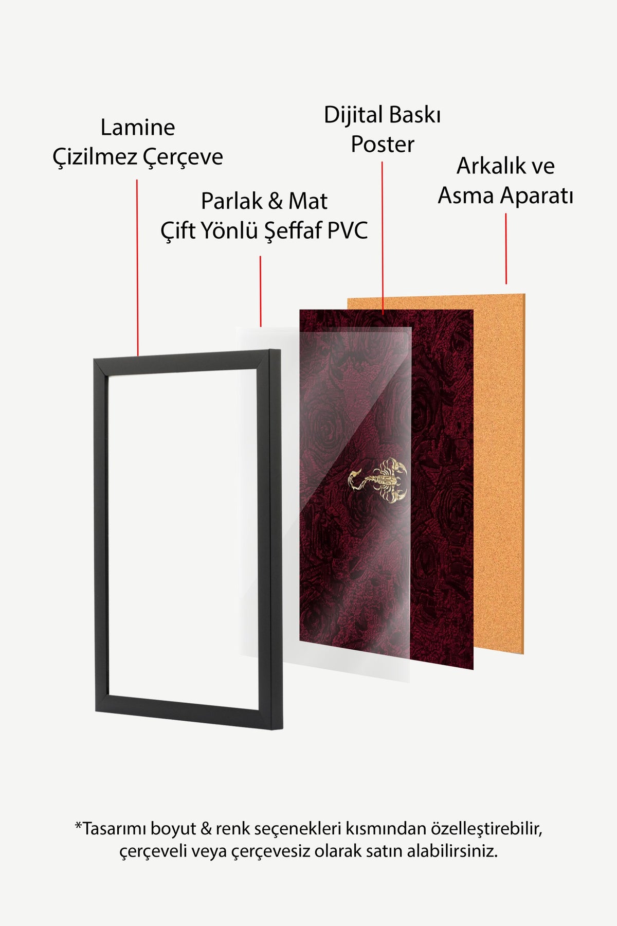 Akrep ve Gül Deseni Poster – Siyah Çerçeveli Tablo