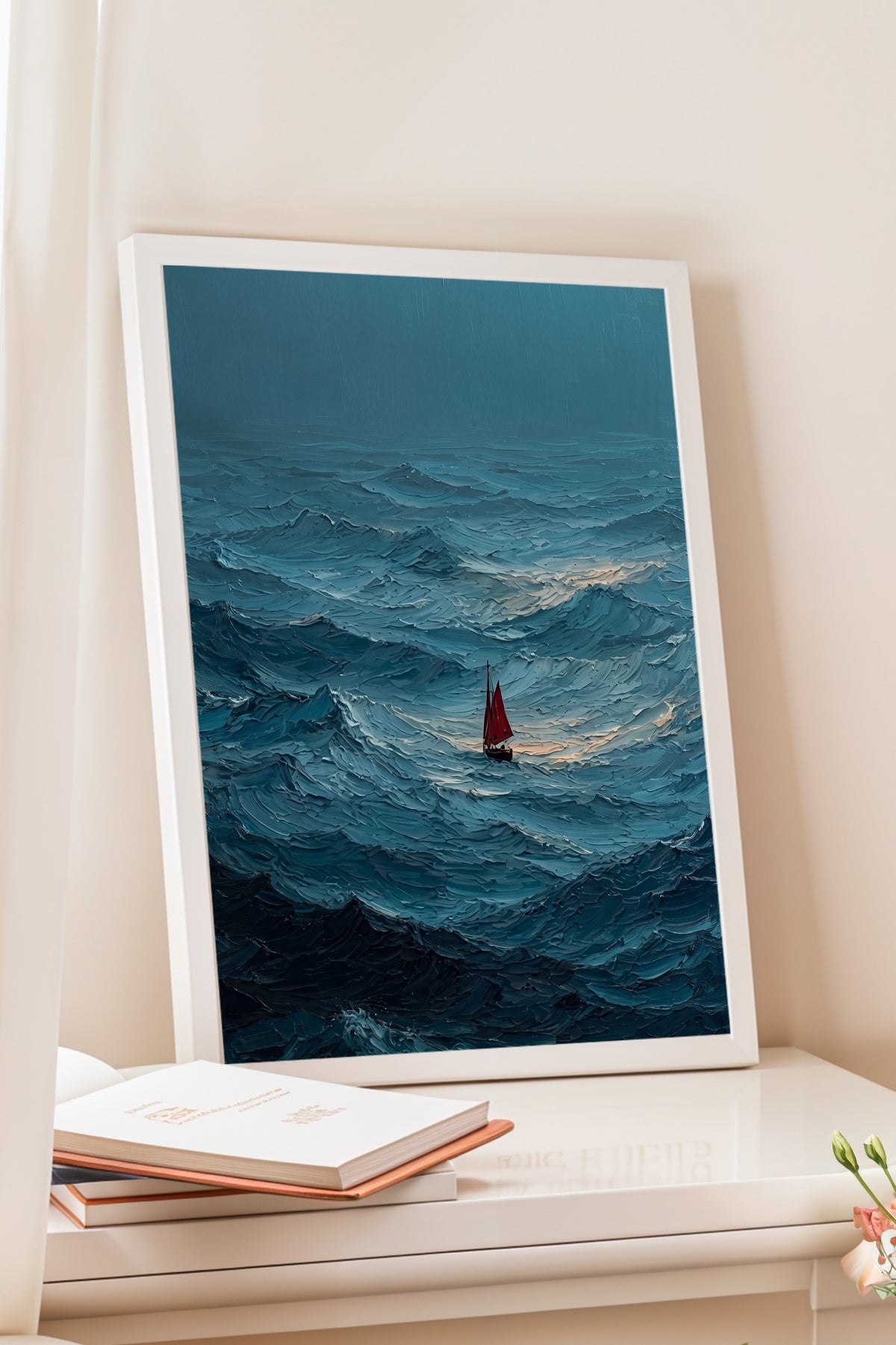 Fırtınalı Denizde Yelkenli Poster – Beyaz Çerçeveli Tablo