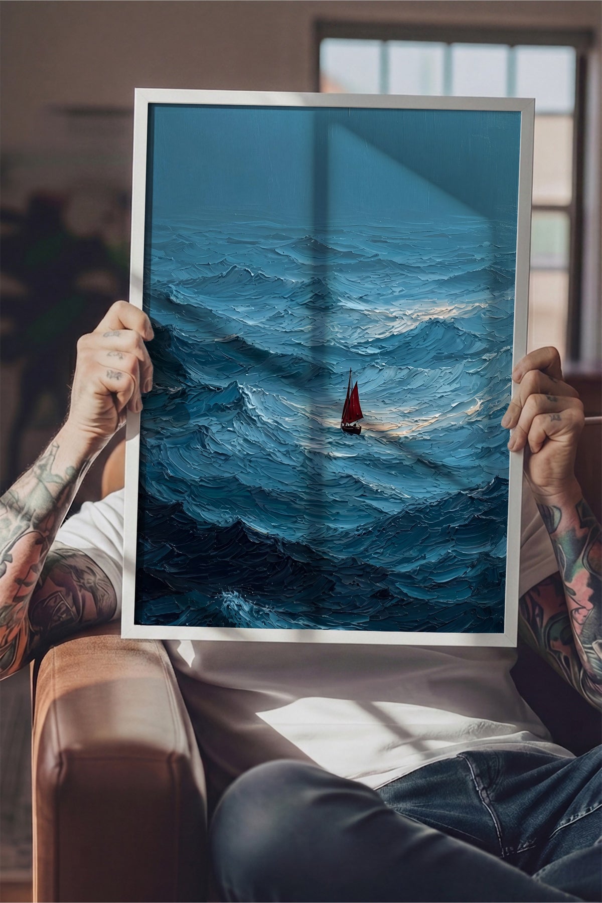 Fırtınalı Denizde Yelkenli Poster – Beyaz Çerçeveli Tablo