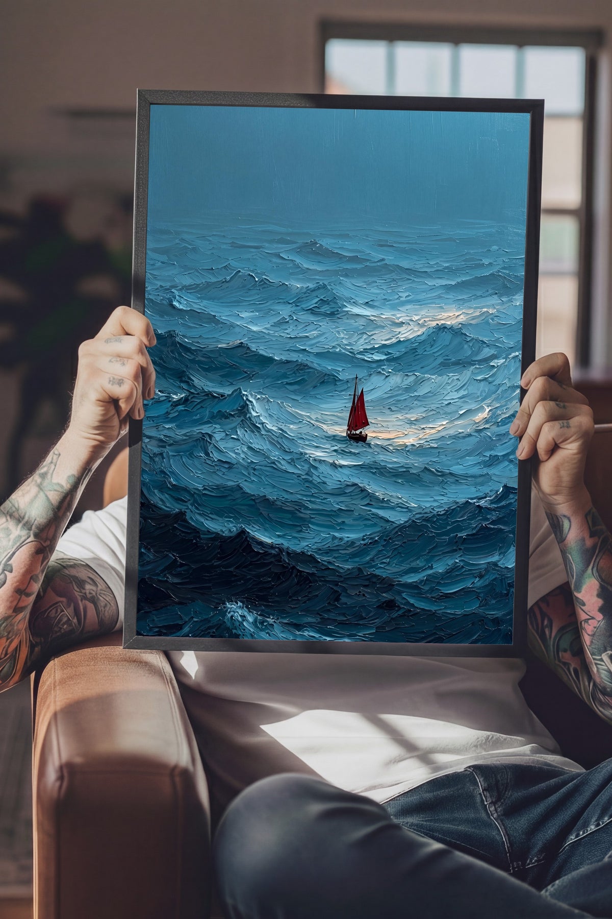 Fırtınalı Denizde Yelkenli Poster – Siyah Çerçeveli Tablo
