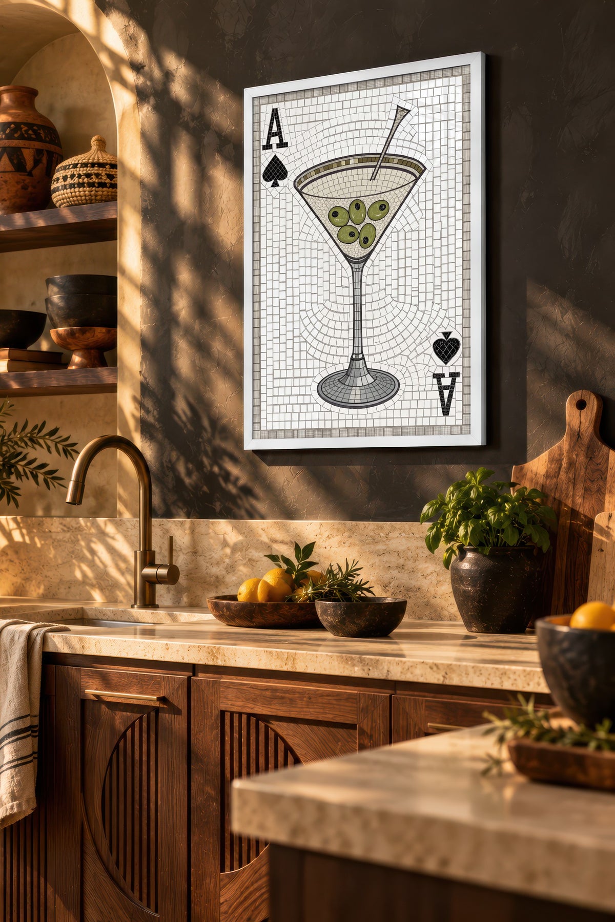 Zeytinli Martini Mozaiği Poster – Beyaz Çerçeveli Tablo