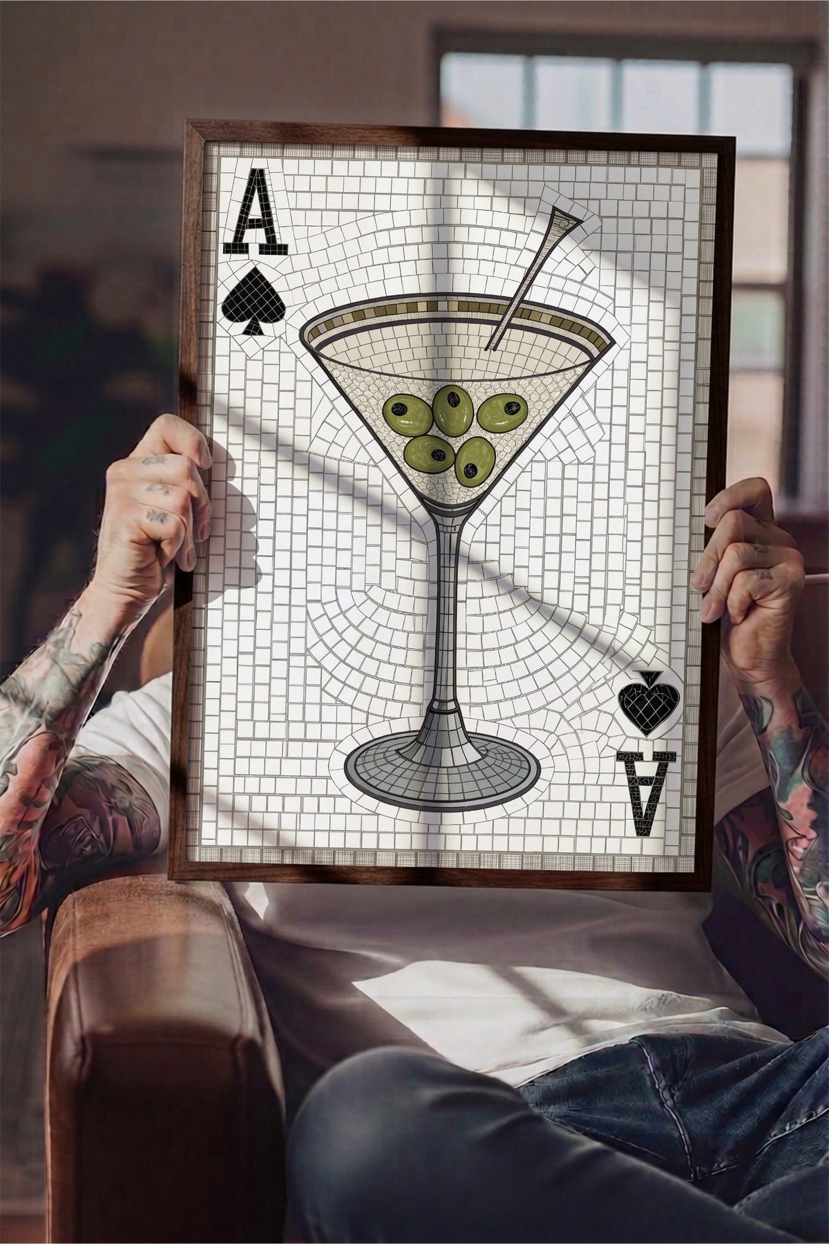 Zeytinli Martini Mozaiği Poster – Kahverengi Çerçeveli Tablo