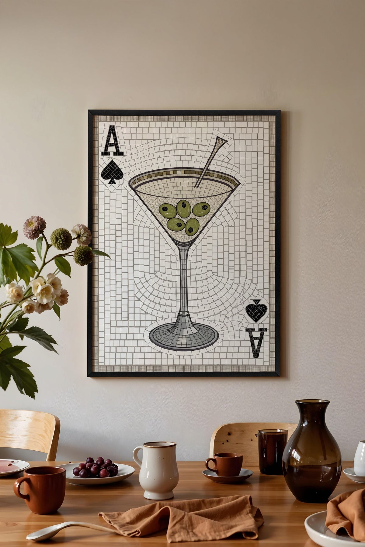 Zeytinli Martini Mozaiği Poster – Siyah Çerçeveli Tablo
