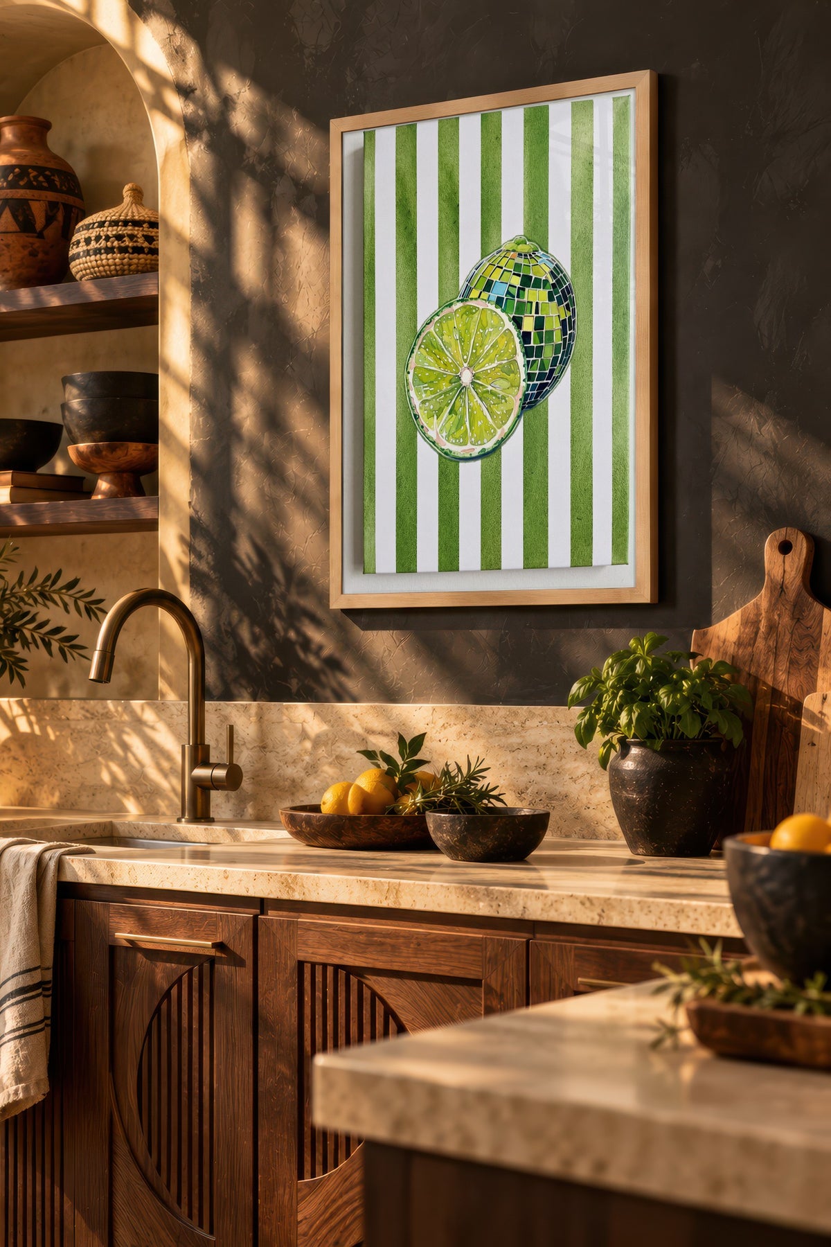 Yeşil Limon Deseni Poster – Ahşap Çerçeveli Tablo