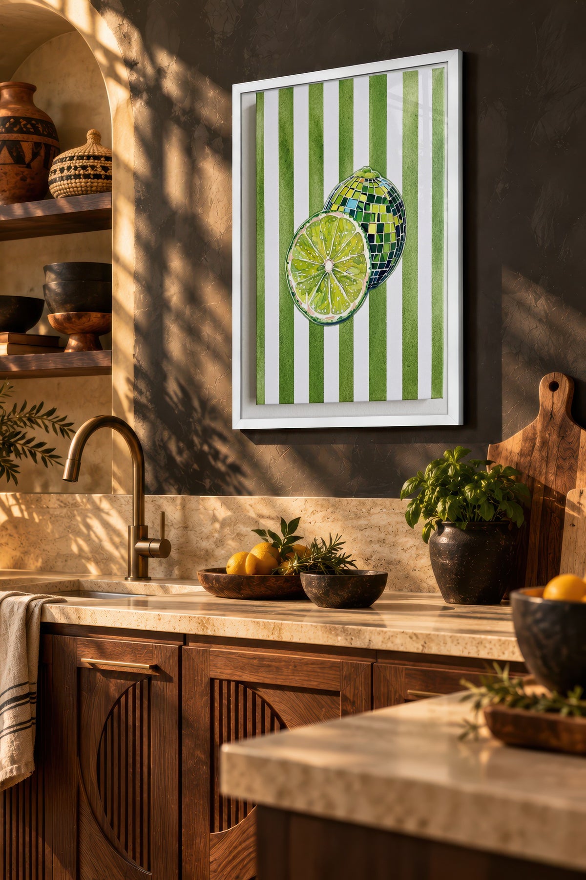 Yeşil Limon Deseni Poster – Beyaz Çerçeveli Tablo