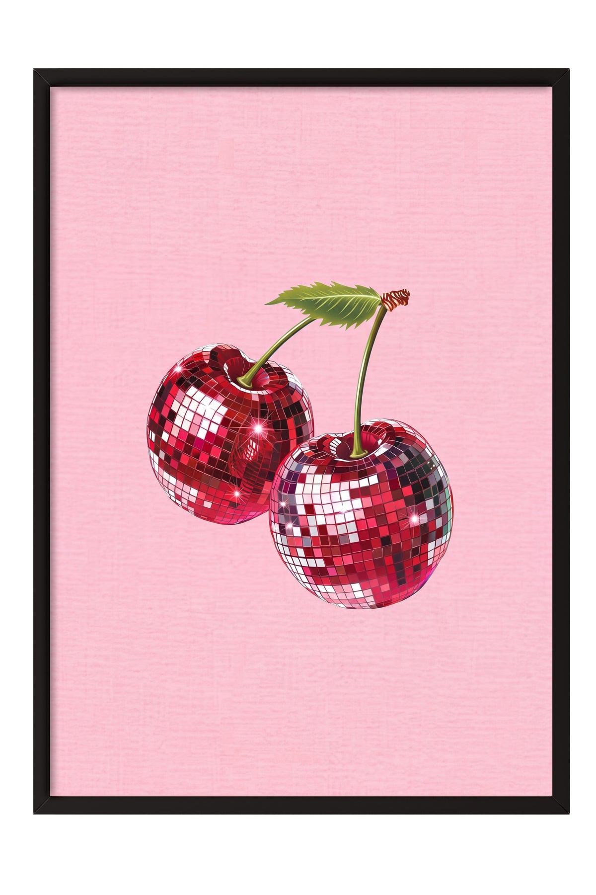 Disko topu şeklinde kirazlar Poster – Siyah Çerçeveli Tablo