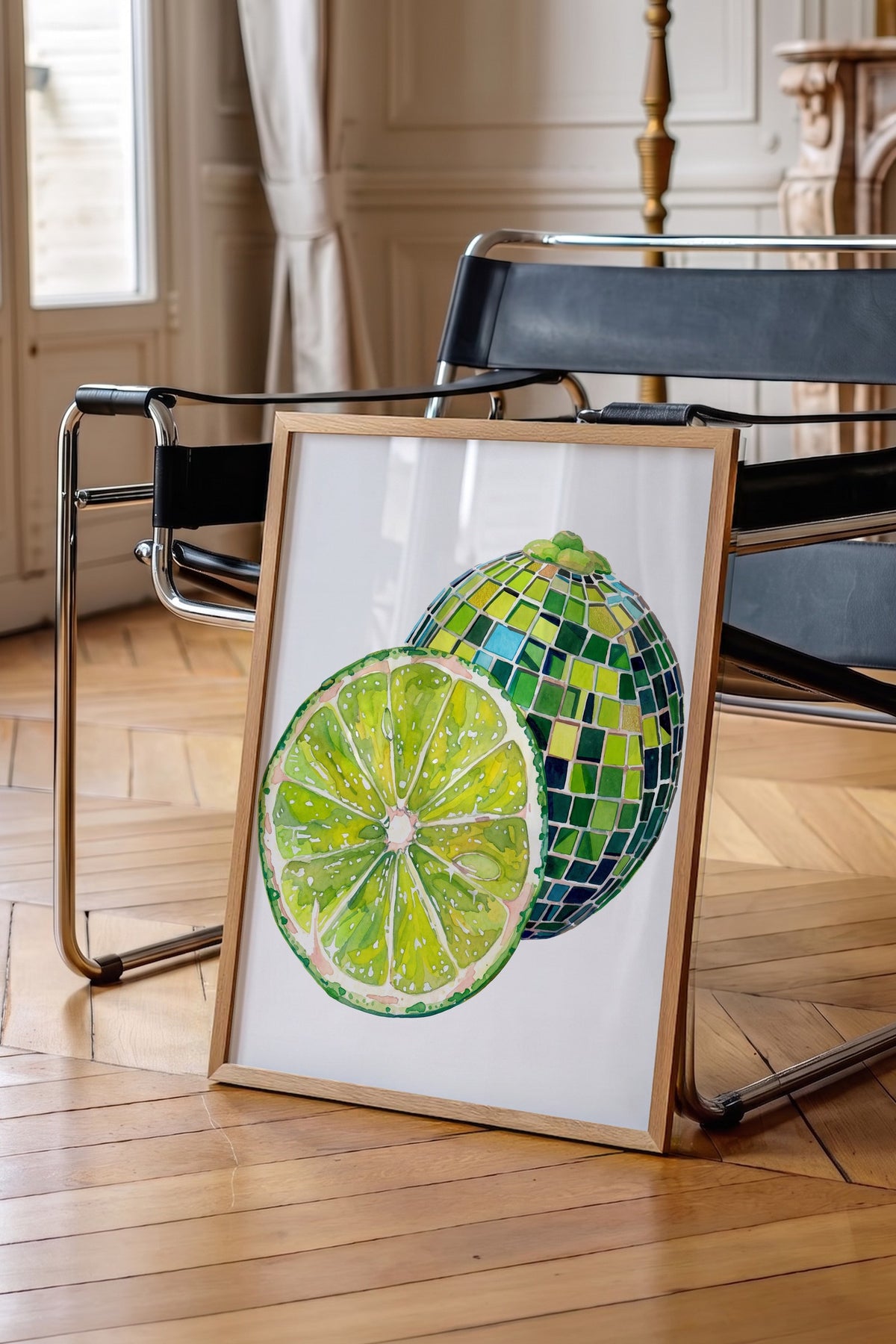 Mozaik Desenli Kesilmiş Yeşil Limon Poster – Ahşap Çerçeveli Tablo