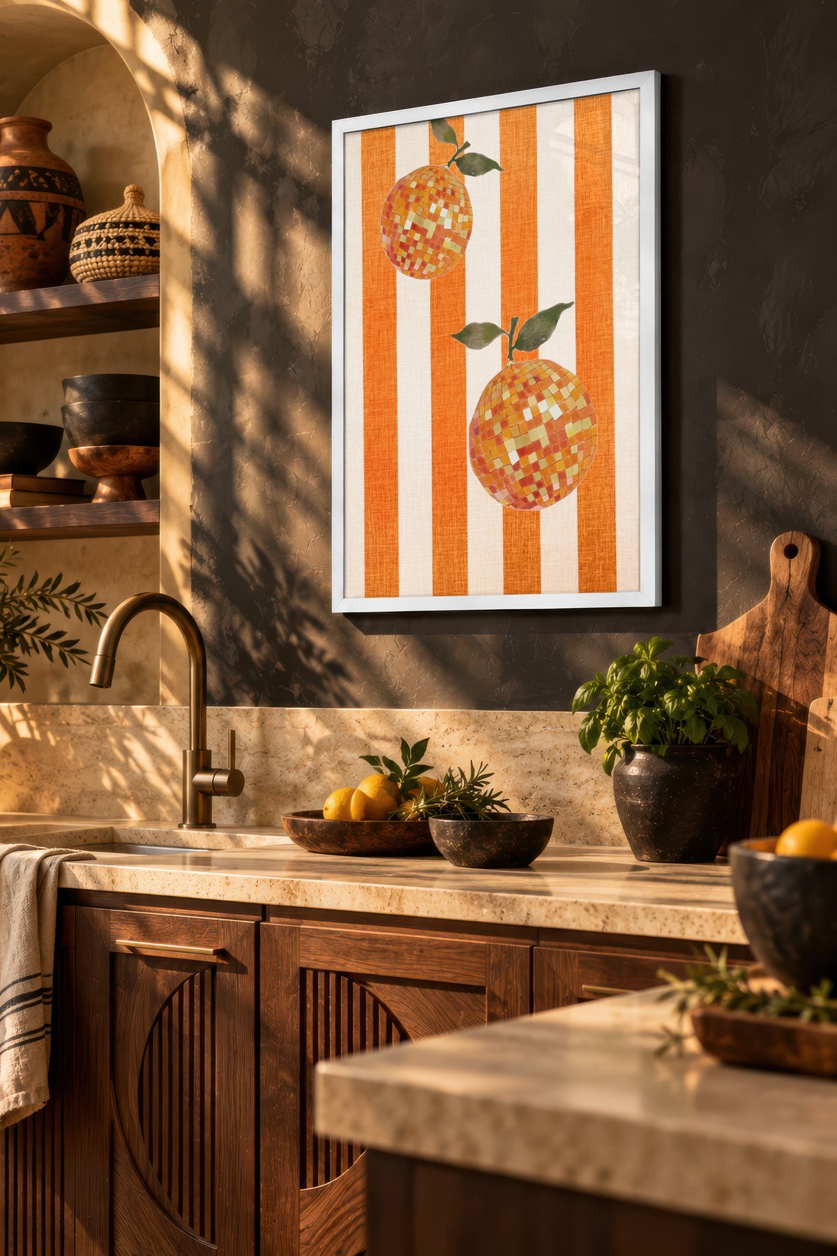 Mozaik Turuncu Meyve Poster – Beyaz Çerçeveli Tablo