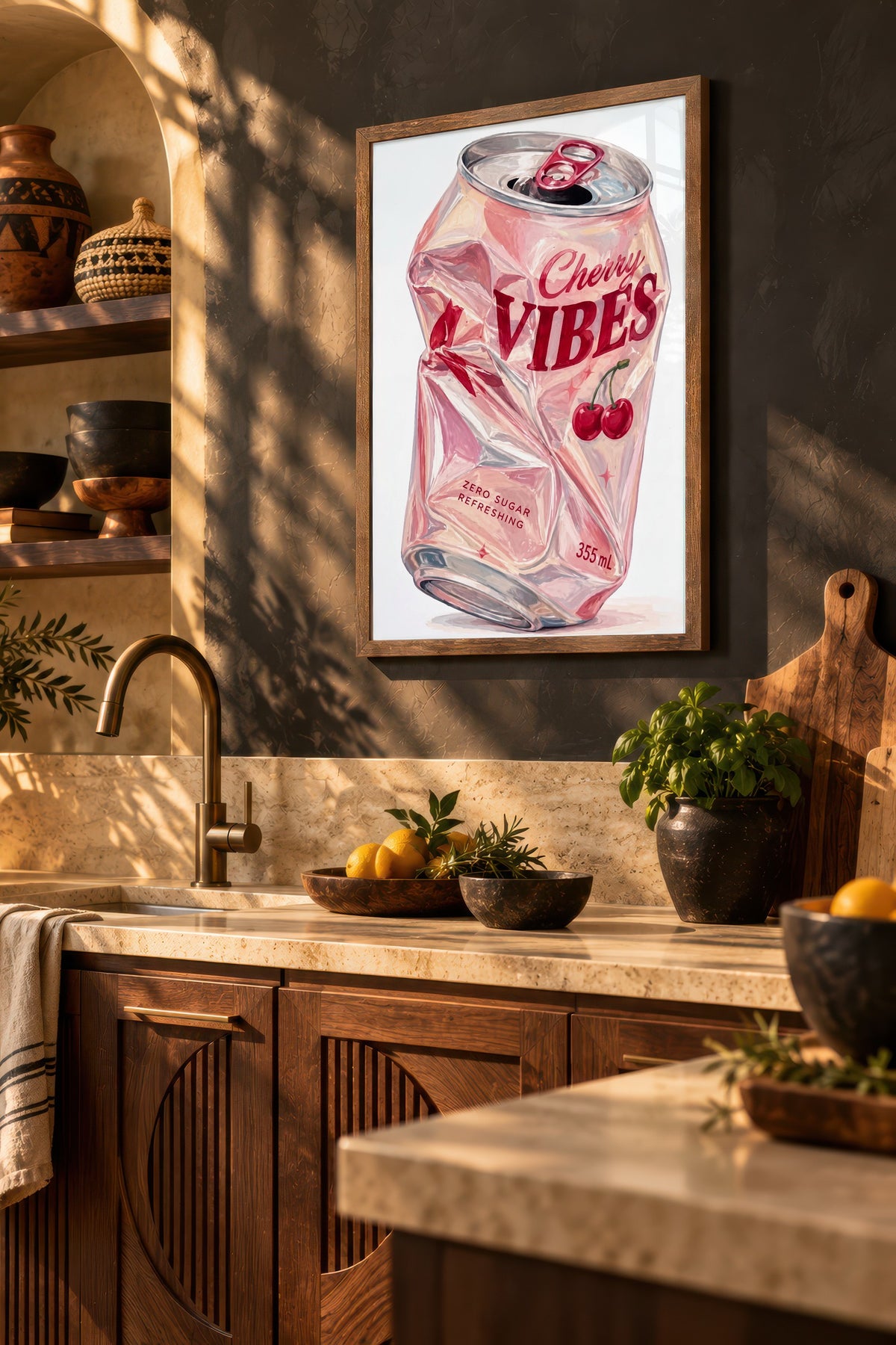 Cherry Vibes Poster – Kahverengi Çerçeveli Tablo