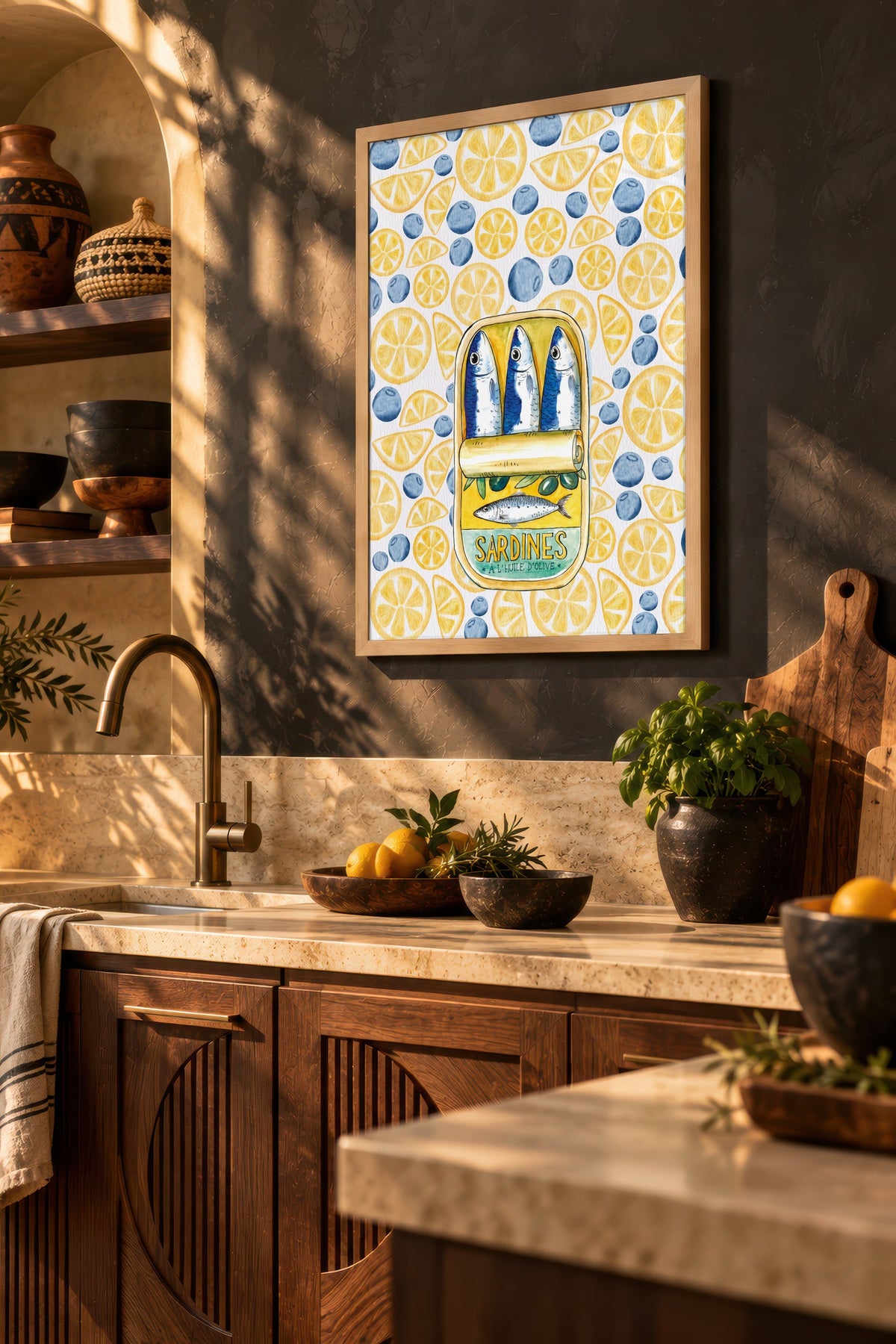 Sardalya Desenli İllüstrasyon Poster – Ahşap Çerçeveli Tablo