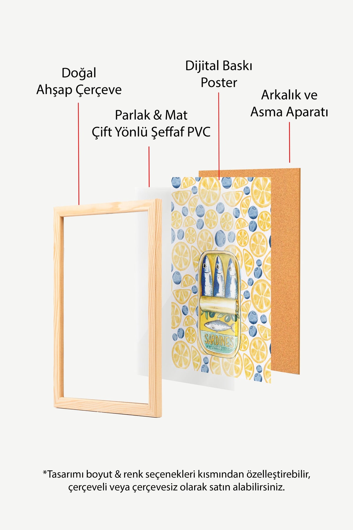 Sardalya Desenli İllüstrasyon Poster – Ahşap Çerçeveli Tablo