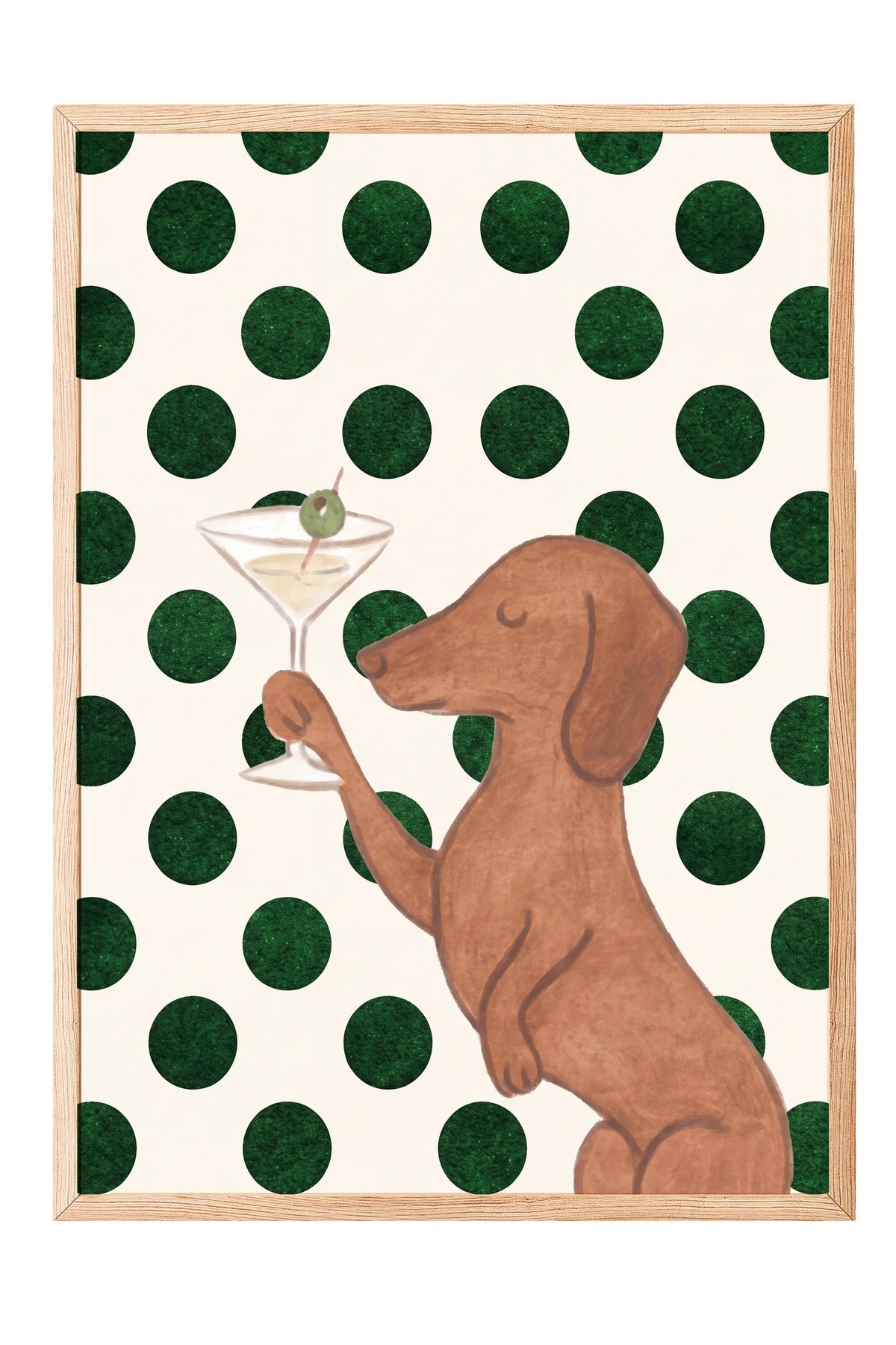 Köpek ve Martini Bardağı Poster – Ahşap Çerçeveli Tablo