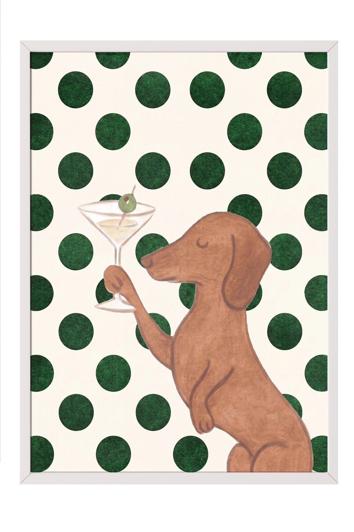 Köpek ve Martini Bardağı Poster – Beyaz Çerçeveli Tablo
