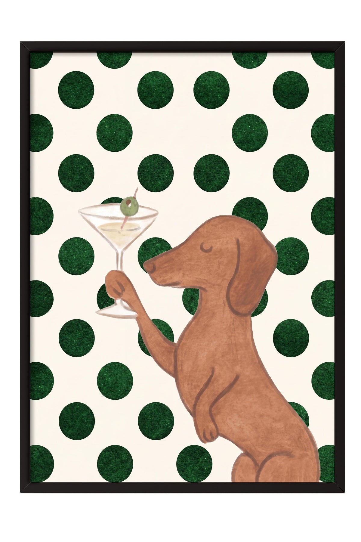 Köpek ve Martini Bardağı Poster – Siyah Çerçeveli Tablo