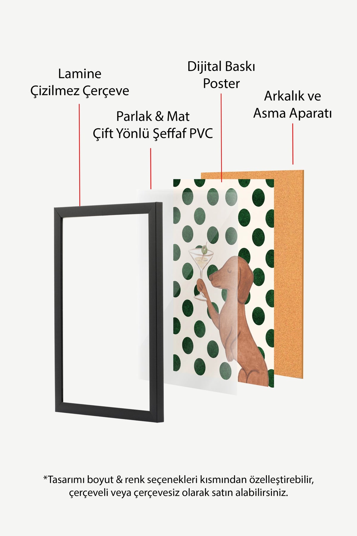 Köpek ve Martini Bardağı Poster – Siyah Çerçeveli Tablo