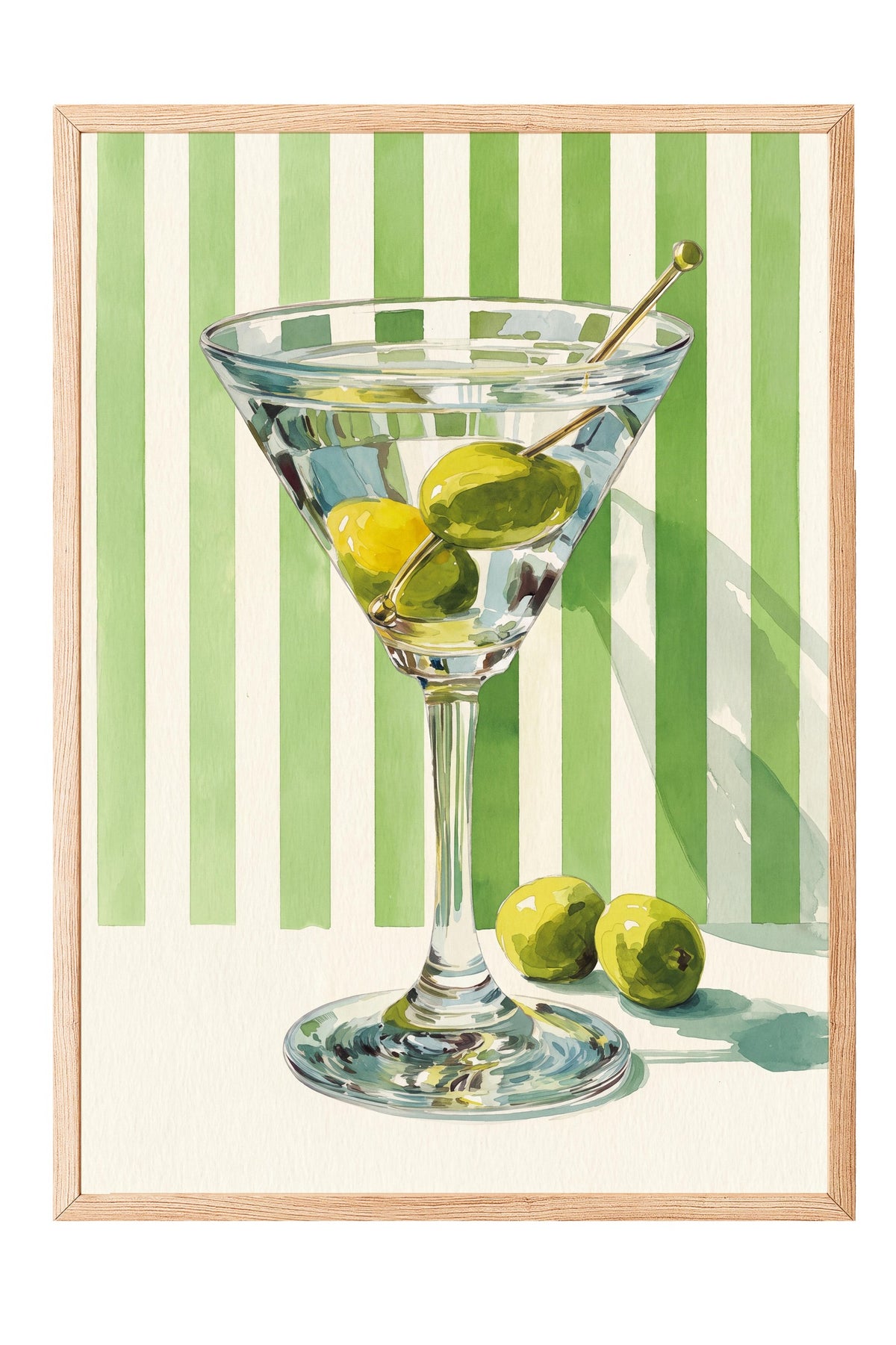 Martini Bardağı ve Zeytinler Poster – Ahşap Çerçeveli Tablo