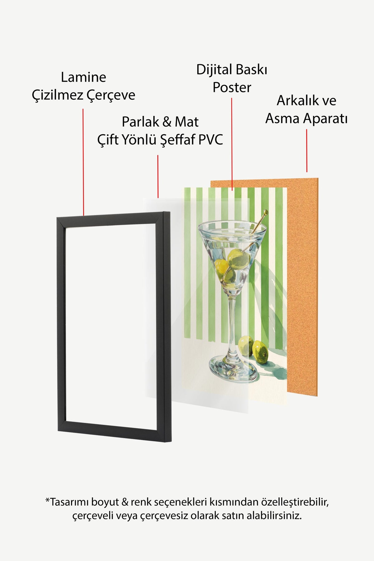 Martini Bardağı ve Zeytinler Poster – Siyah Çerçeveli Tablo