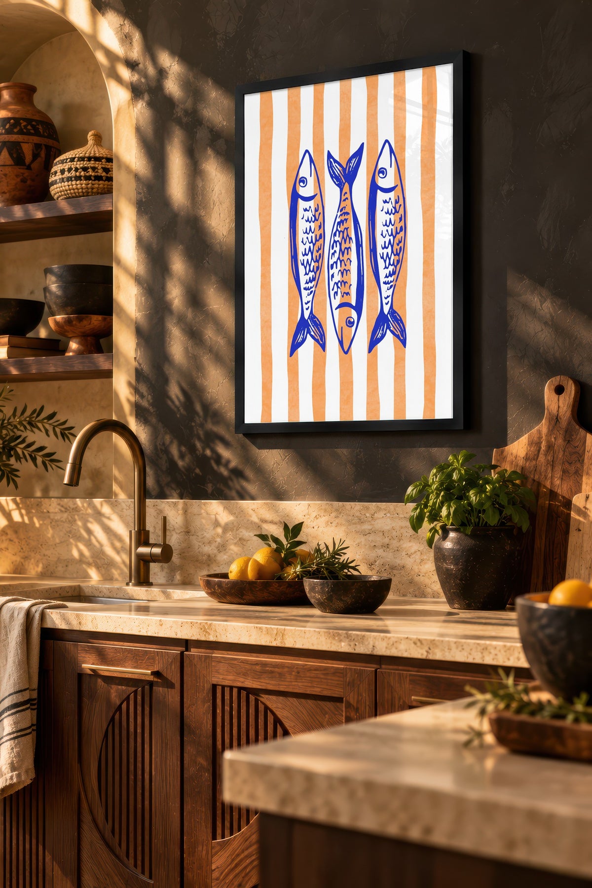 Soyut Balıklar Poster – Siyah Çerçeveli Tablo