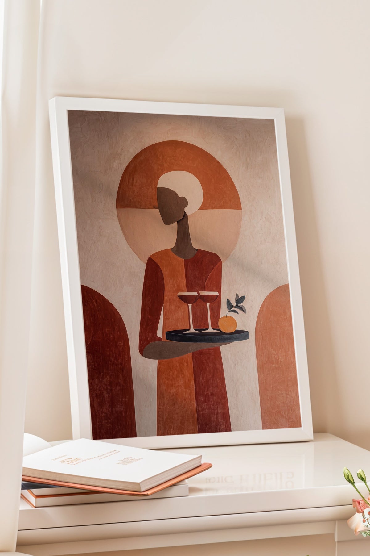Minimalist Figür ve Turuncu Tonlar Poster – Beyaz Çerçeveli Tablo