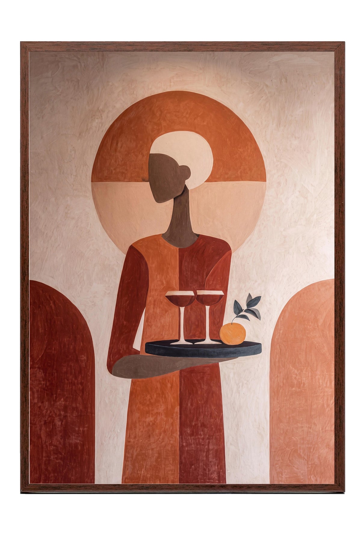 Minimalist Figür ve Turuncu Tonlar Poster – Kahverengi Çerçeveli Tablo