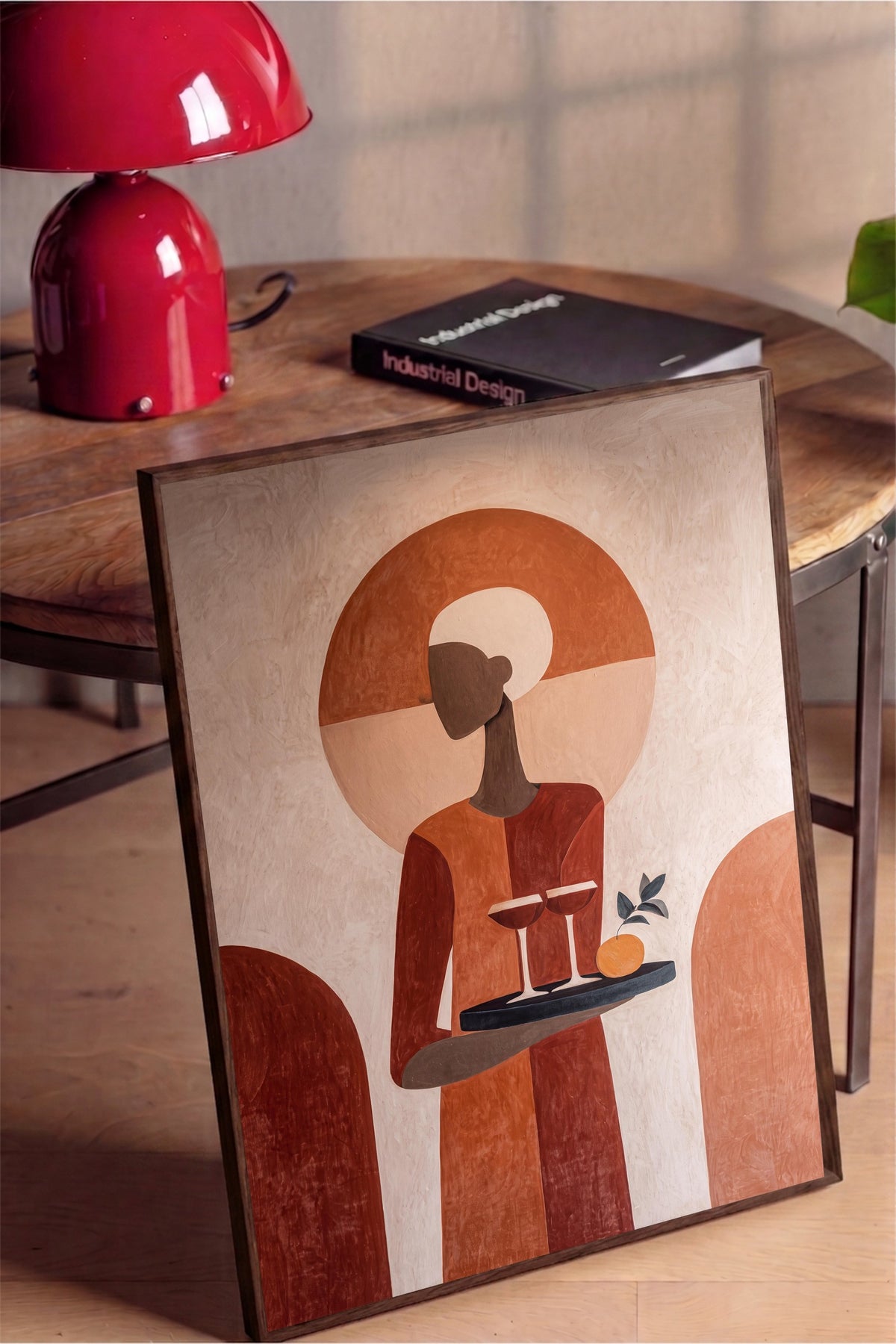 Minimalist Figür ve Turuncu Tonlar Poster – Kahverengi Çerçeveli Tablo