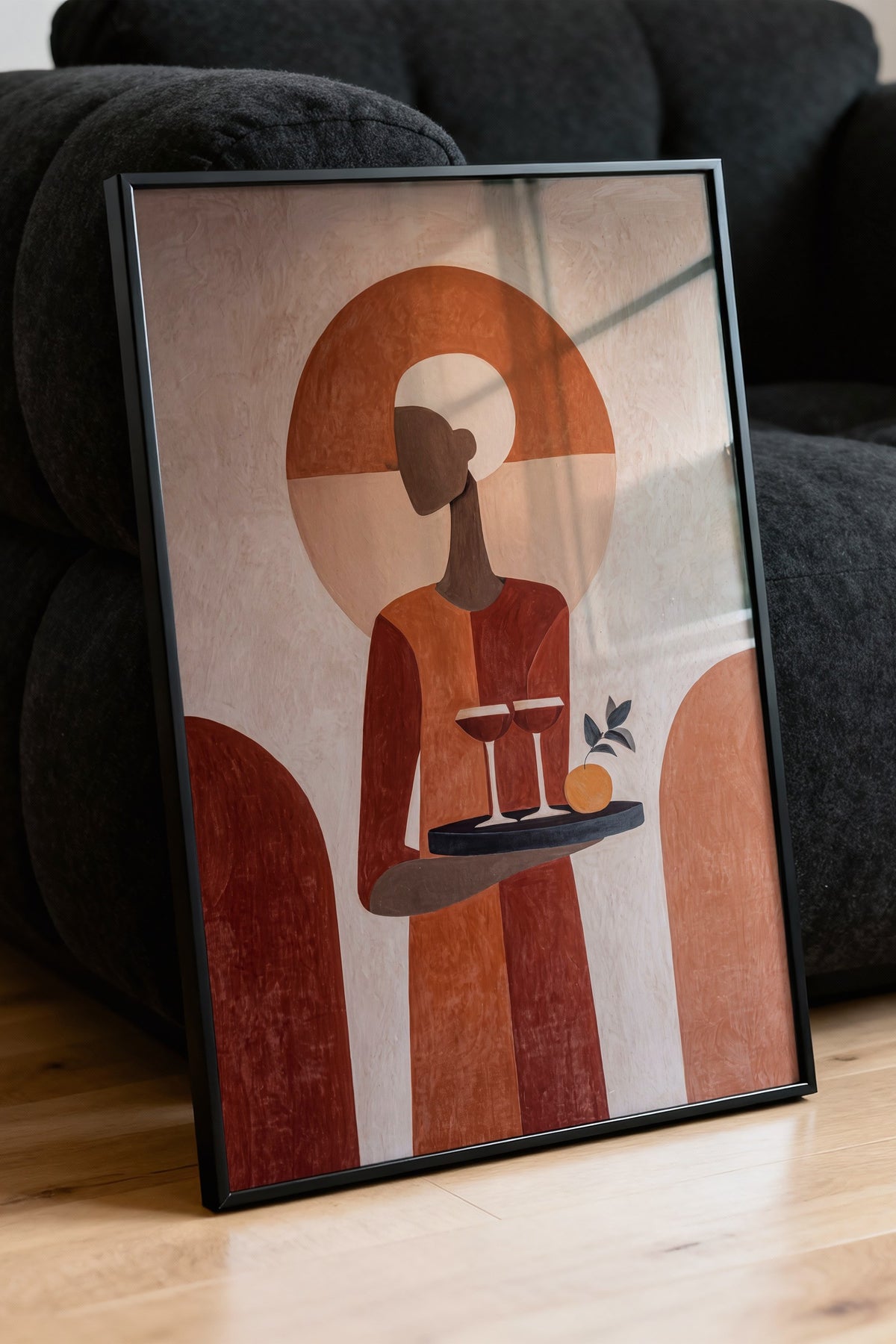 Minimalist Figür ve Turuncu Tonlar Poster – Siyah Çerçeveli Tablo