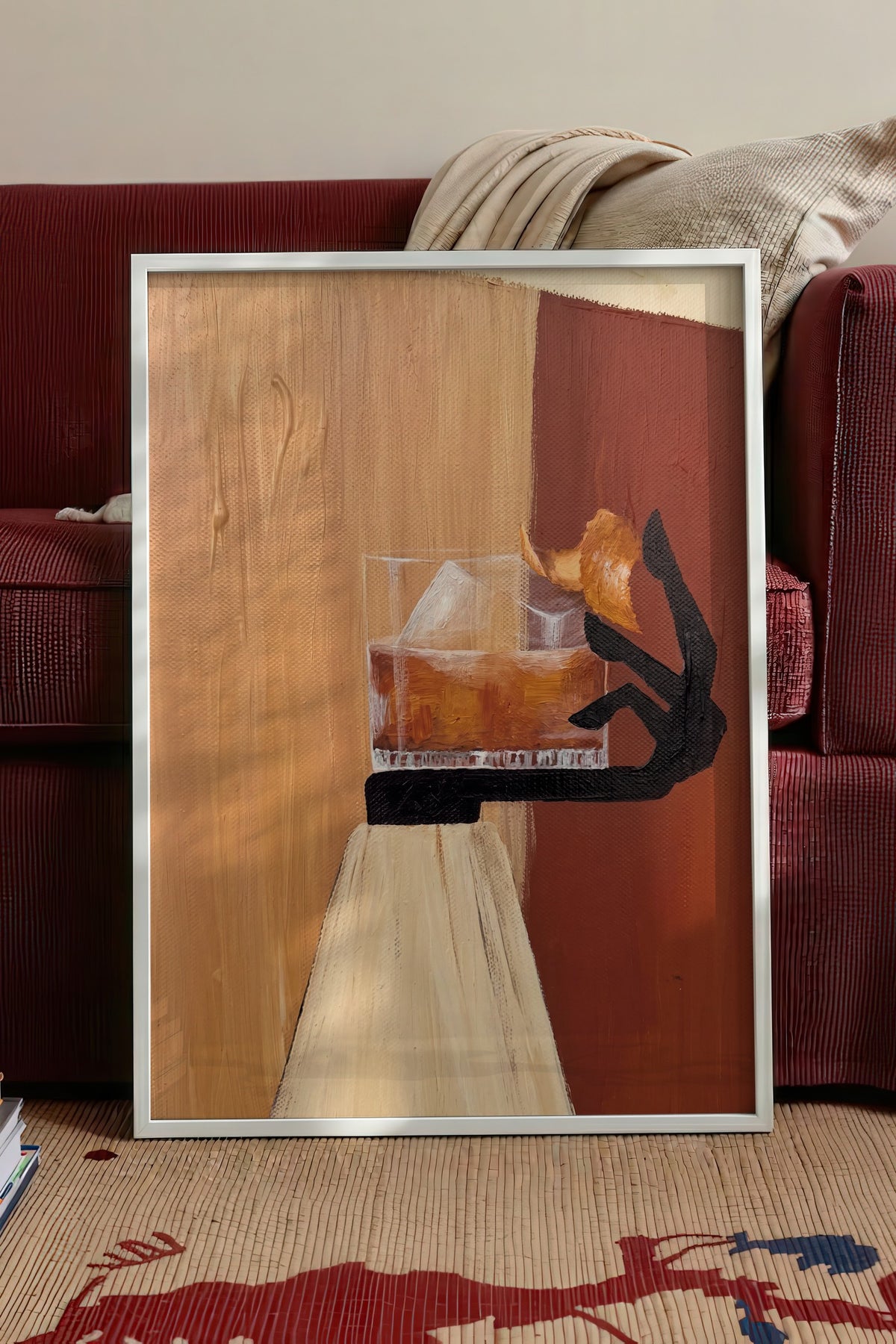 Sade İçki Tutan El Motifi Poster – Beyaz Çerçeveli Tablo