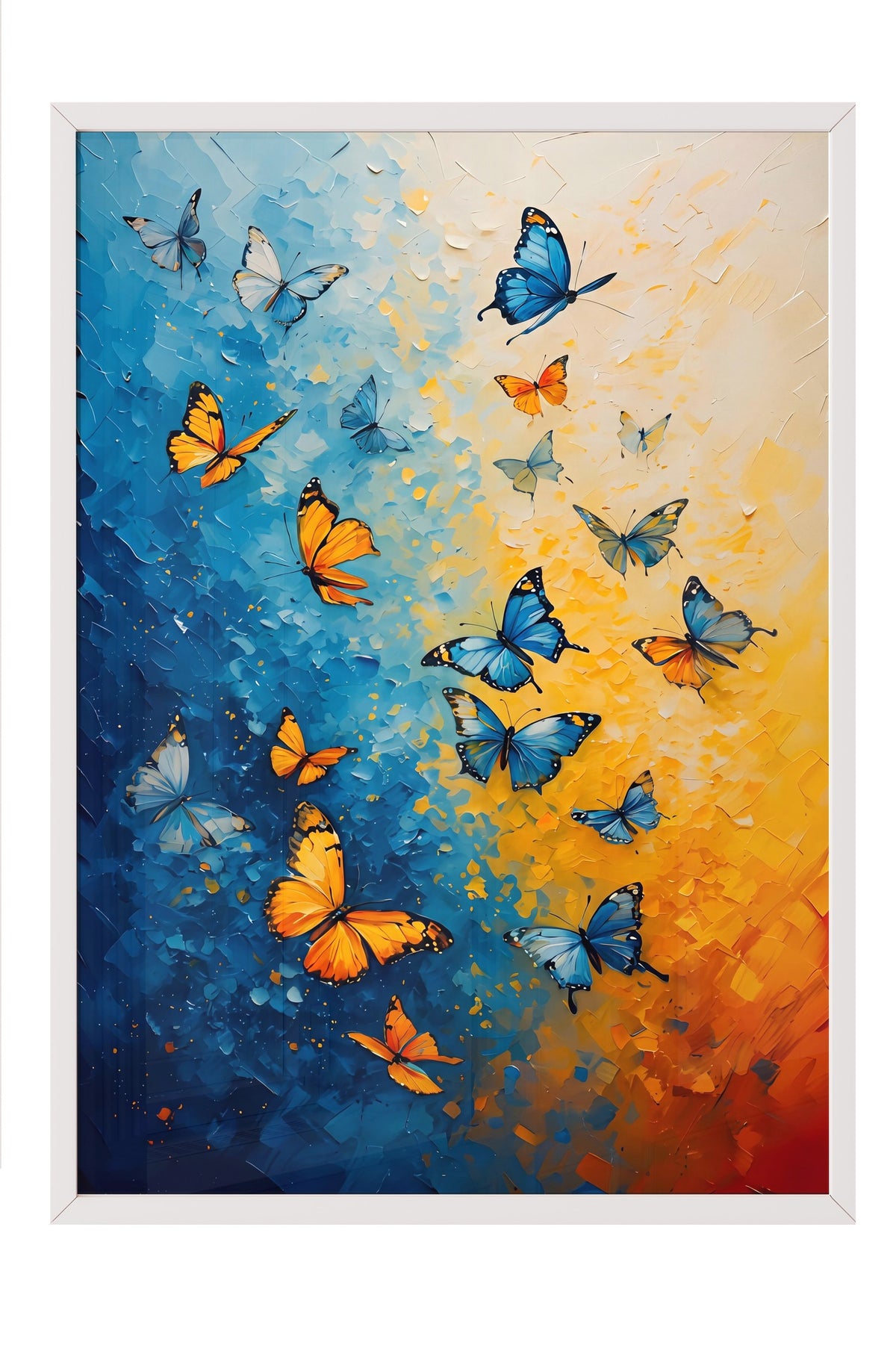 Renkli Kelebekler Poster – Beyaz Çerçeveli Tablo