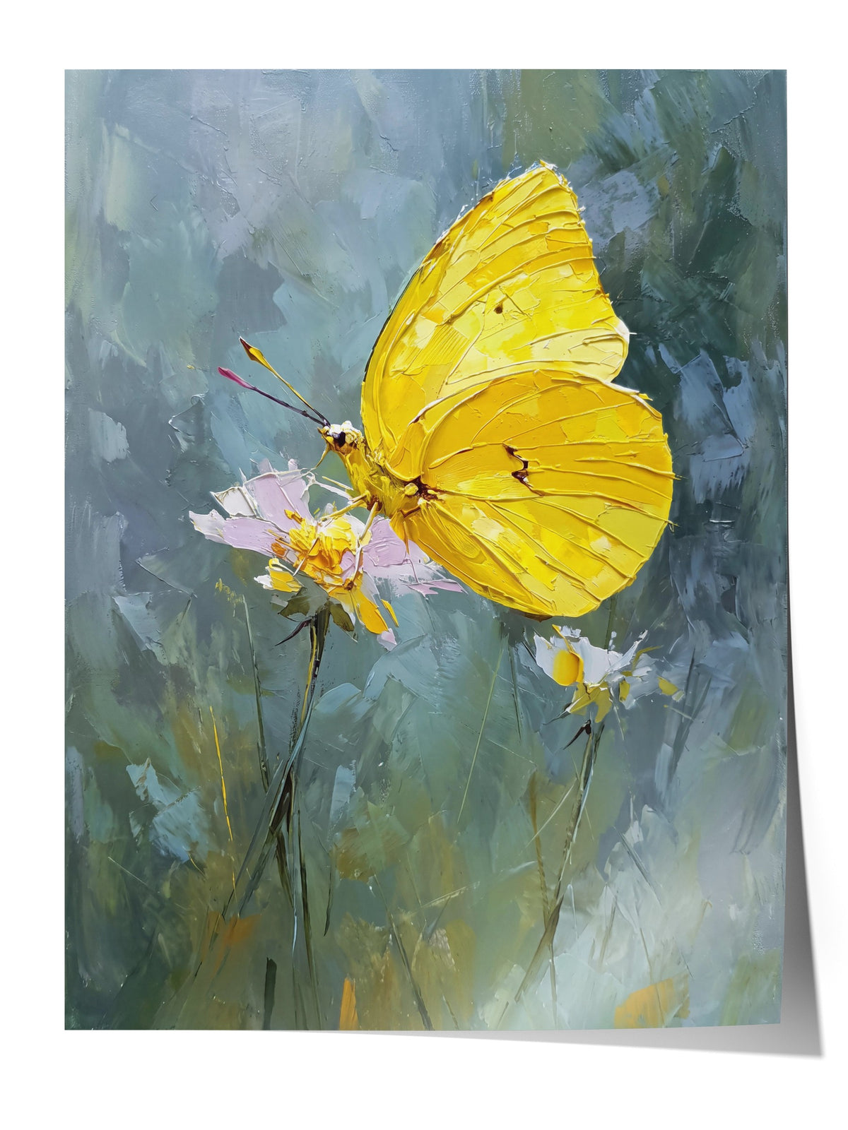 Çiçek Üzerinde Kelebek Çerçevesiz Poster