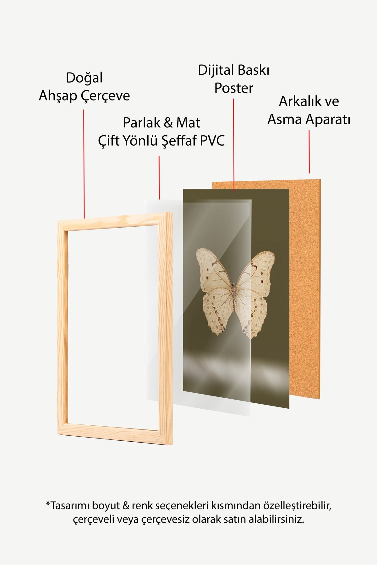 Krem Rengi Kelebek Poster – Ahşap Çerçeveli Tablo