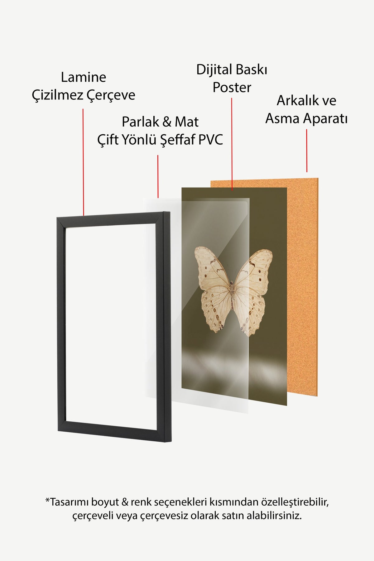 Krem Rengi Kelebek Poster – Siyah Çerçeveli Tablo