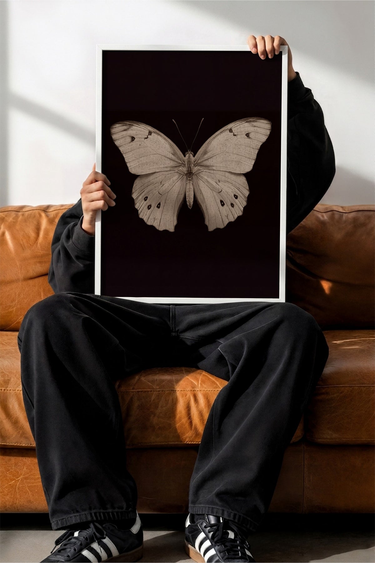 Kelebek Çizimi Poster – Beyaz Çerçeveli Tablo