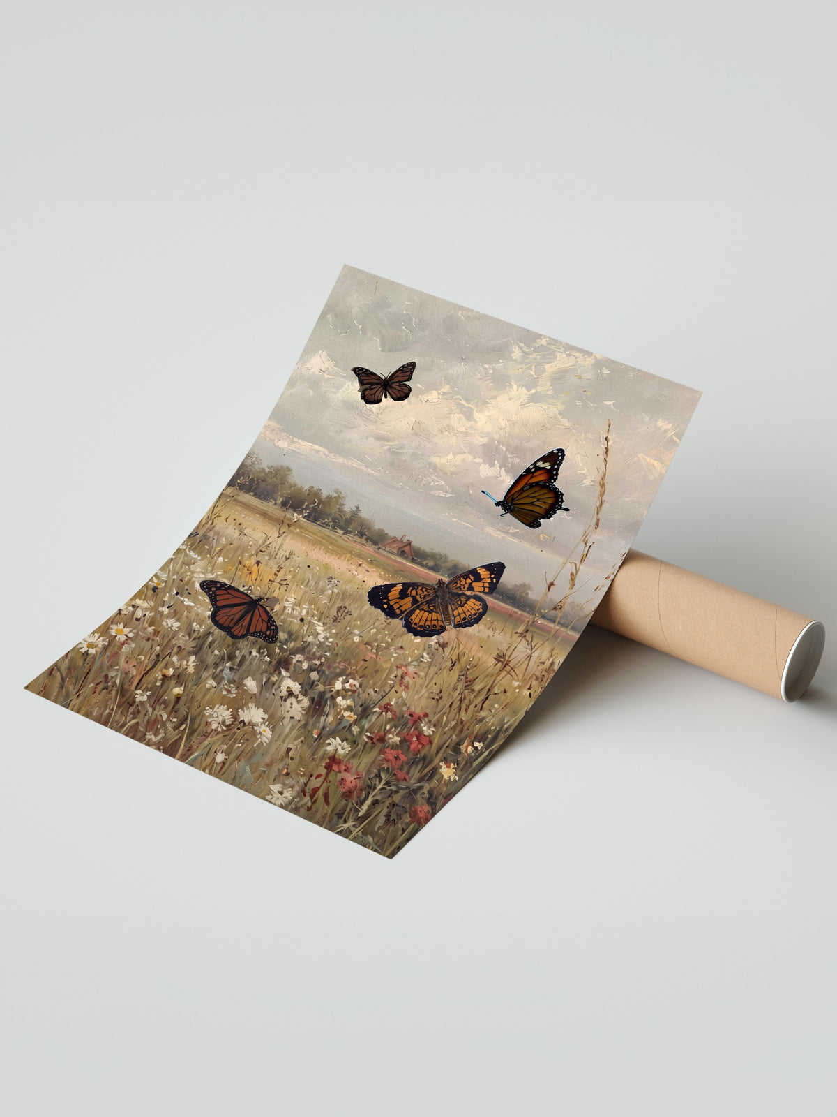 Kırlarda Uçuşan Kelebekler Çerçevesiz Poster