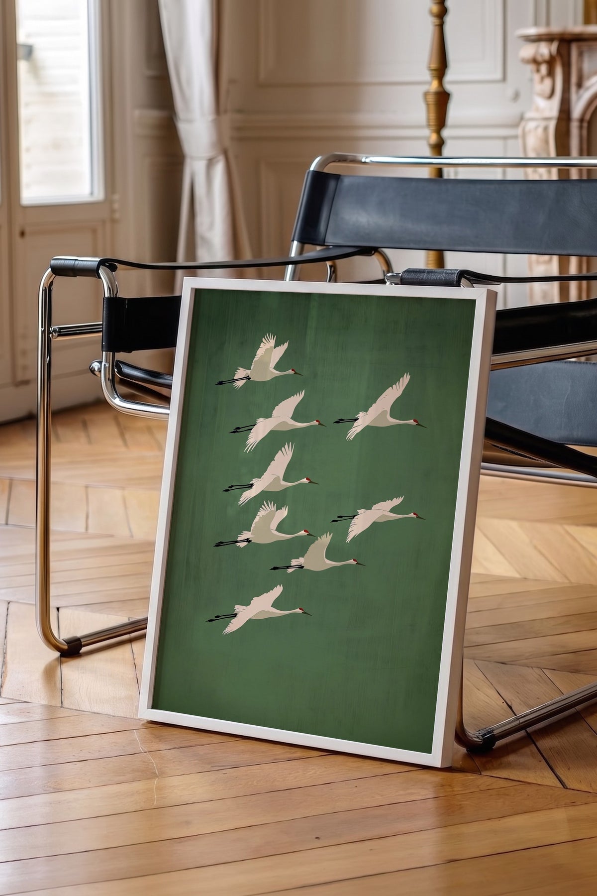 Uçan Turnalar Poster – Beyaz Çerçeveli Tablo