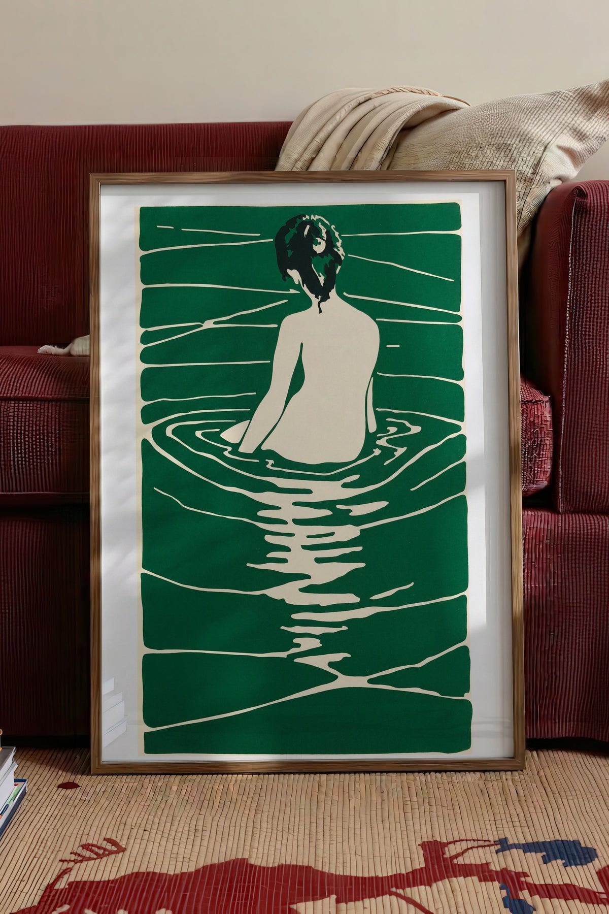 Yüzme Tasviri Poster – Kahverengi Çerçeveli Tablo