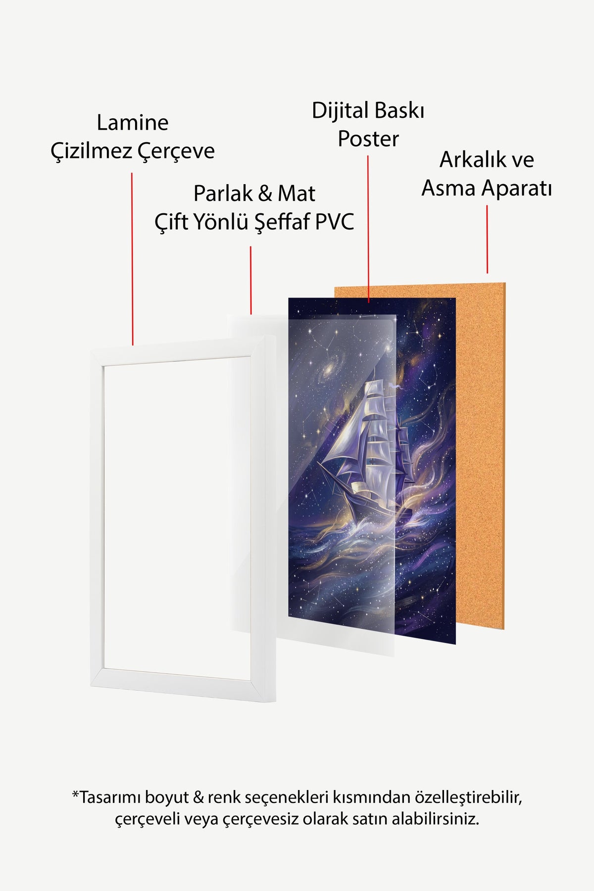Uzayda Yelkenli Gemi Poster – Beyaz Çerçeveli Tablo
