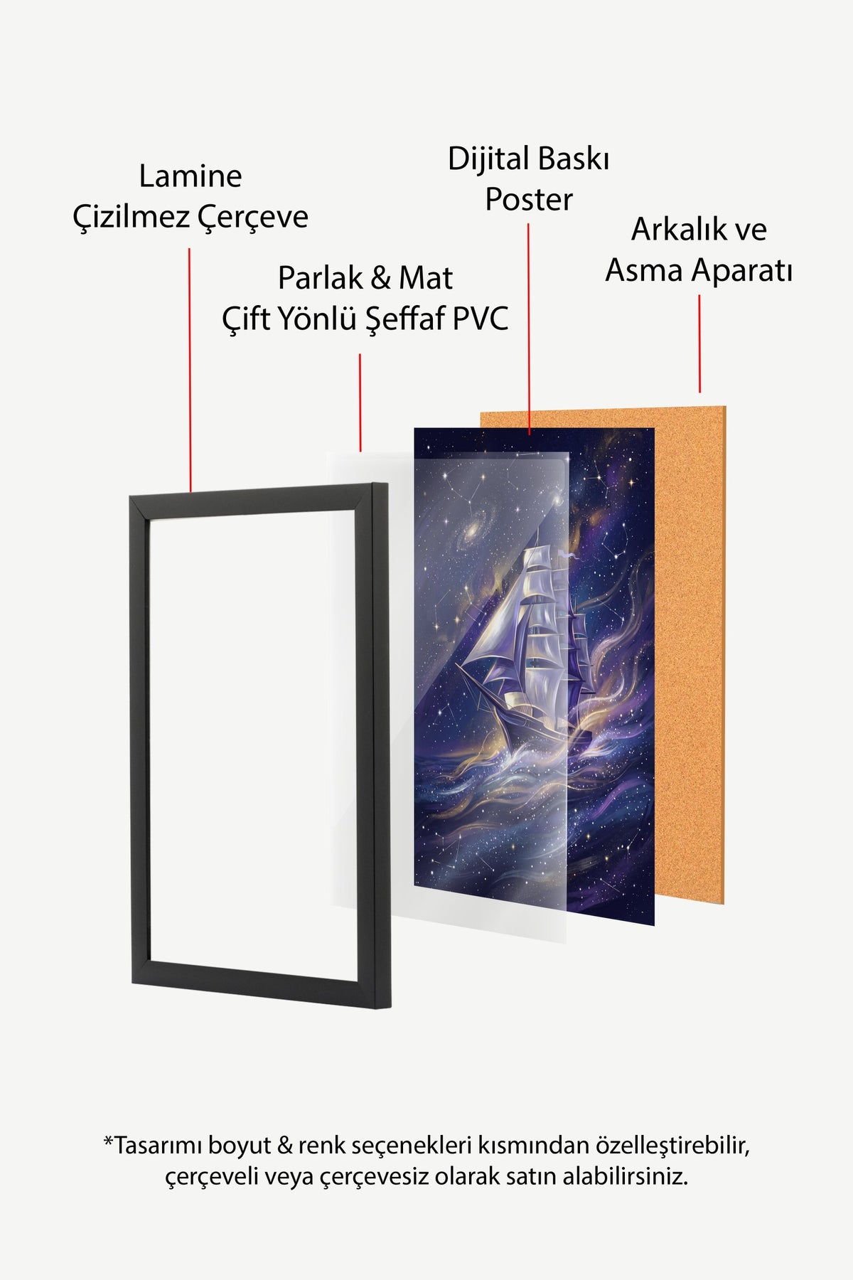 Uzayda Yelkenli Gemi Poster – Siyah Çerçeveli Tablo