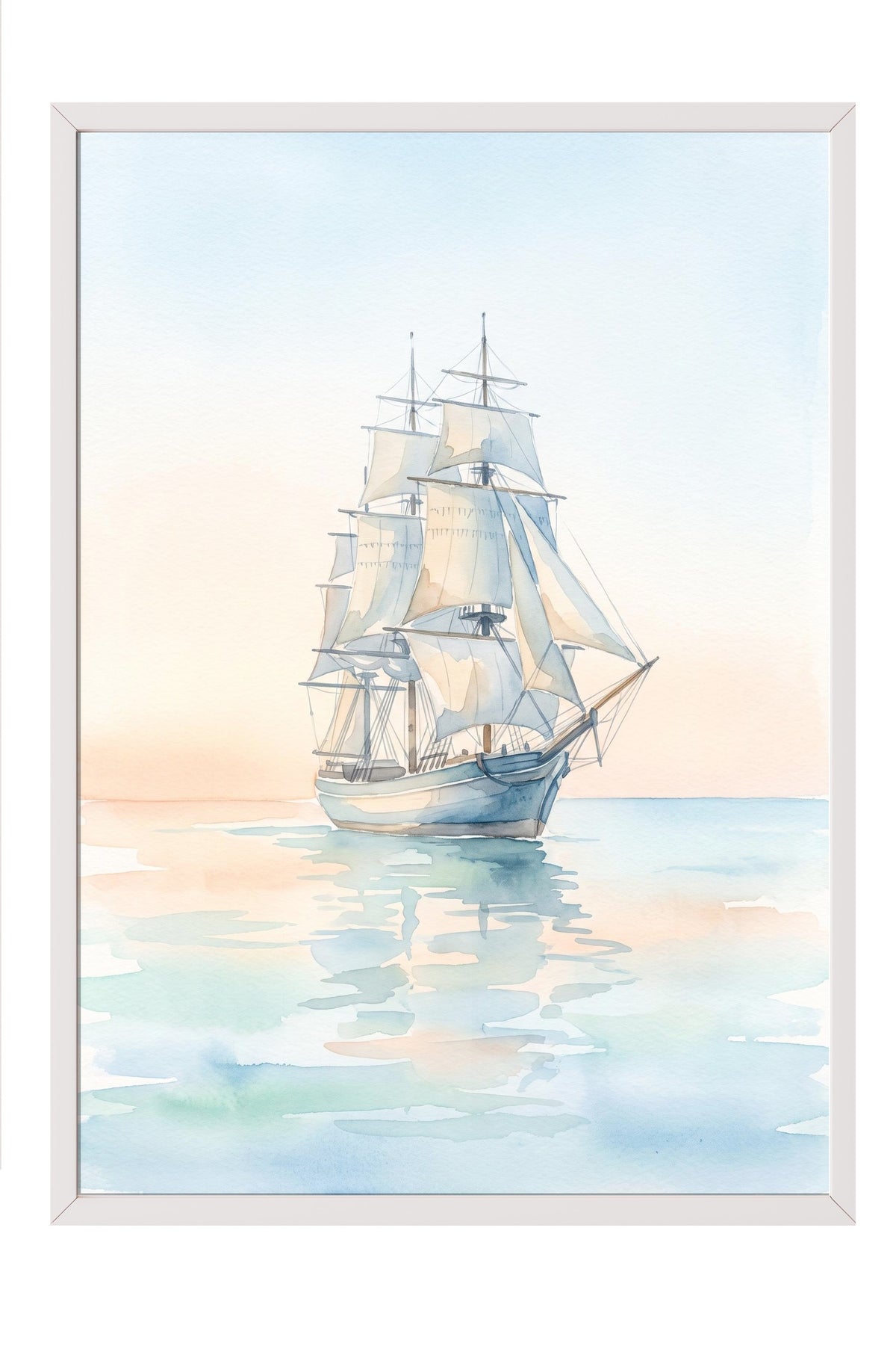 Sakin Sularda Yelkenli Poster – Beyaz Çerçeveli Tablo