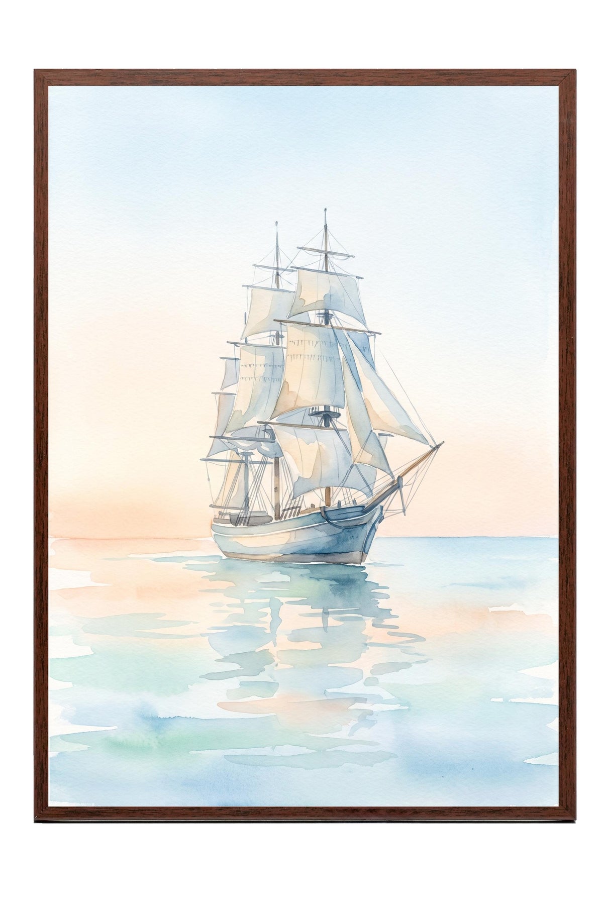 Sakin Sularda Yelkenli Poster – Kahverengi Çerçeveli Tablo