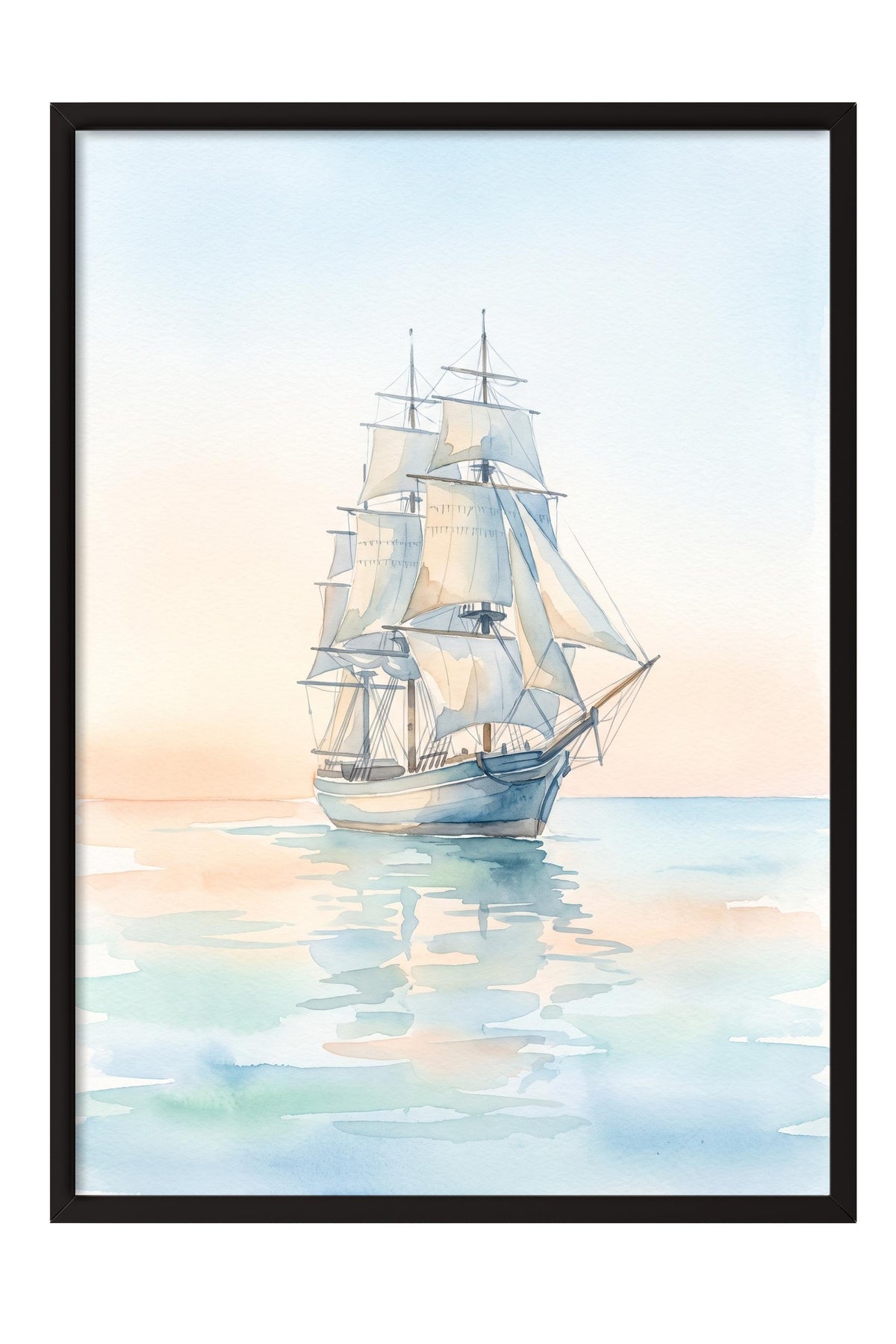 Sakin Sularda Yelkenli Poster – Siyah Çerçeveli Tablo