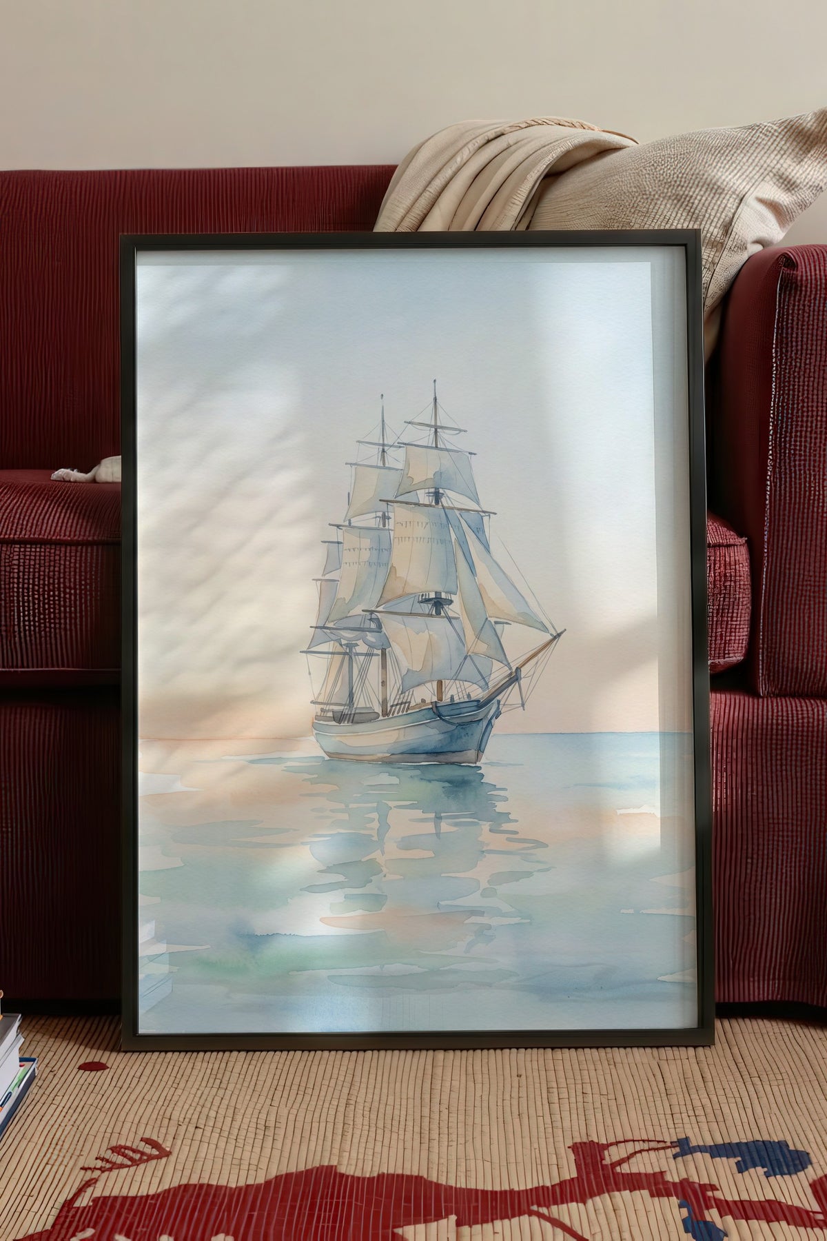 Sakin Sularda Yelkenli Poster – Siyah Çerçeveli Tablo