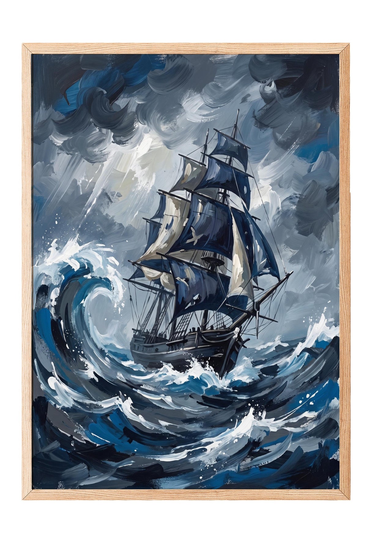 Fırtınalı Deniz ve Yelkenli Poster – Ahşap Çerçeveli Tablo