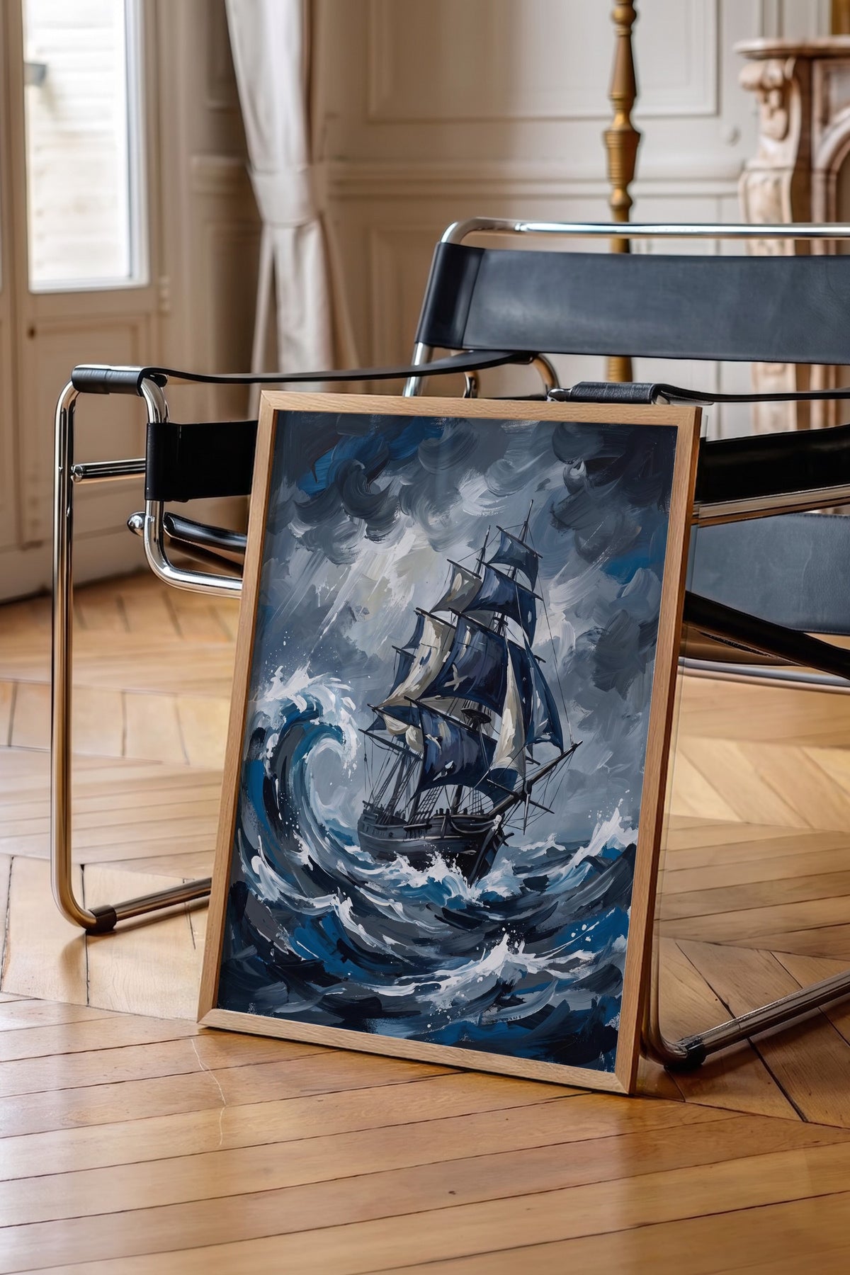 Fırtınalı Deniz ve Yelkenli Poster – Ahşap Çerçeveli Tablo