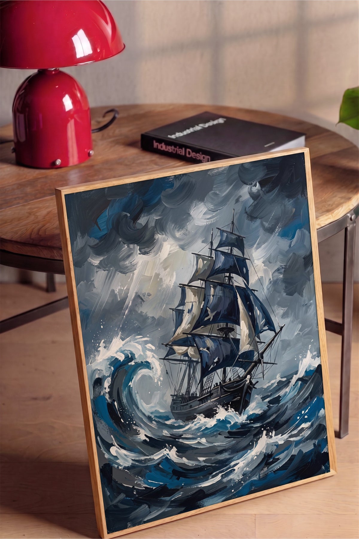 Fırtınalı Deniz ve Yelkenli Poster – Ahşap Çerçeveli Tablo