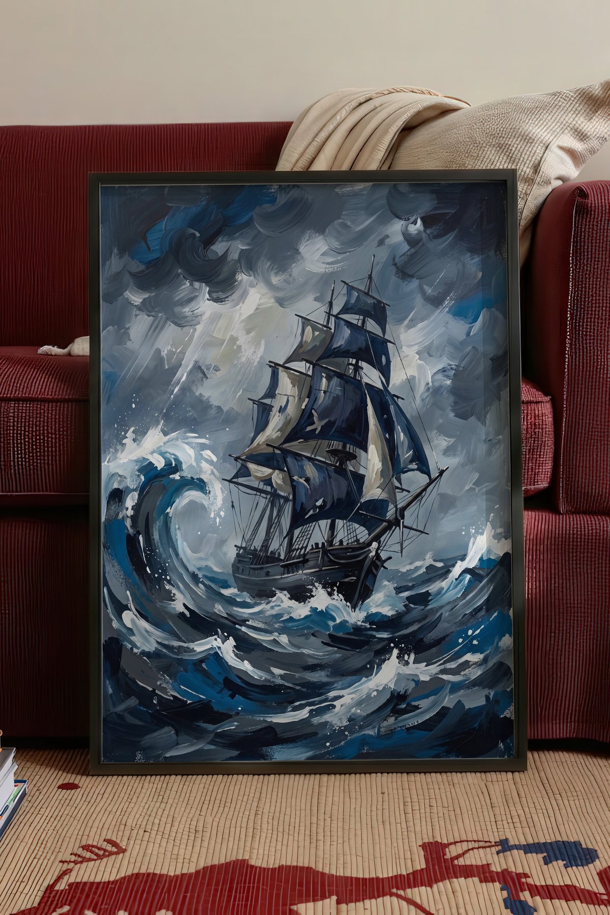 Fırtınalı Deniz ve Yelkenli Poster – Siyah Çerçeveli Tablo
