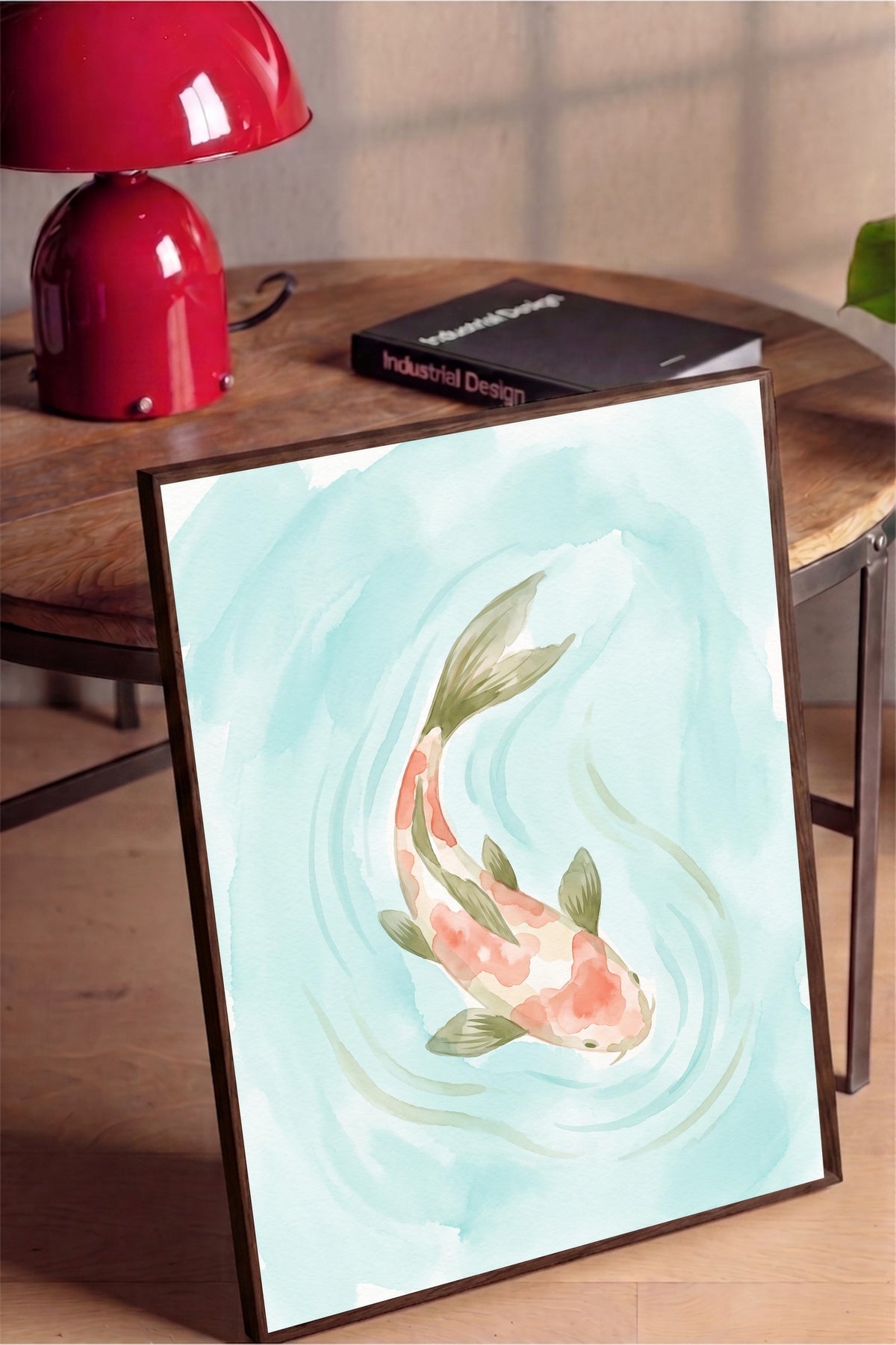 Koi Balığı Suda Poster – Kahverengi Çerçeveli Tablo