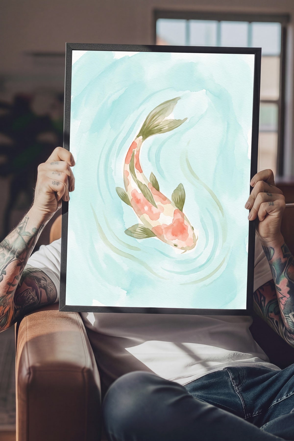 Koi Balığı Suda Poster – Siyah Çerçeveli Tablo