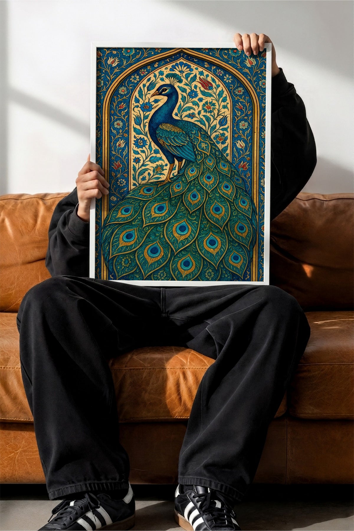 Tavus Kuşu Motifli Duvar Sanatı Poster – Beyaz Çerçeveli Tablo