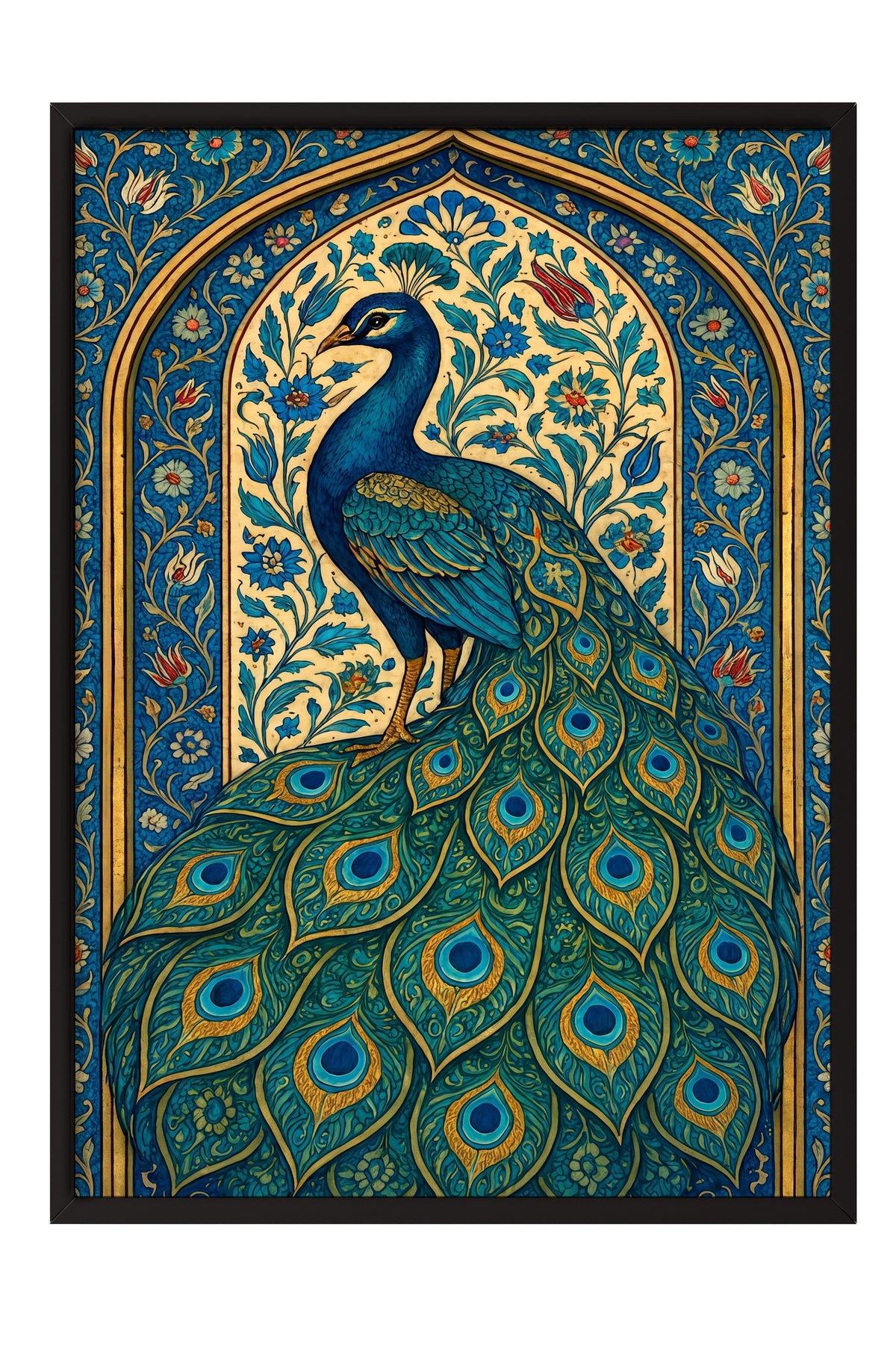 Tavus Kuşu Motifli Duvar Sanatı Poster – Siyah Çerçeveli Tablo